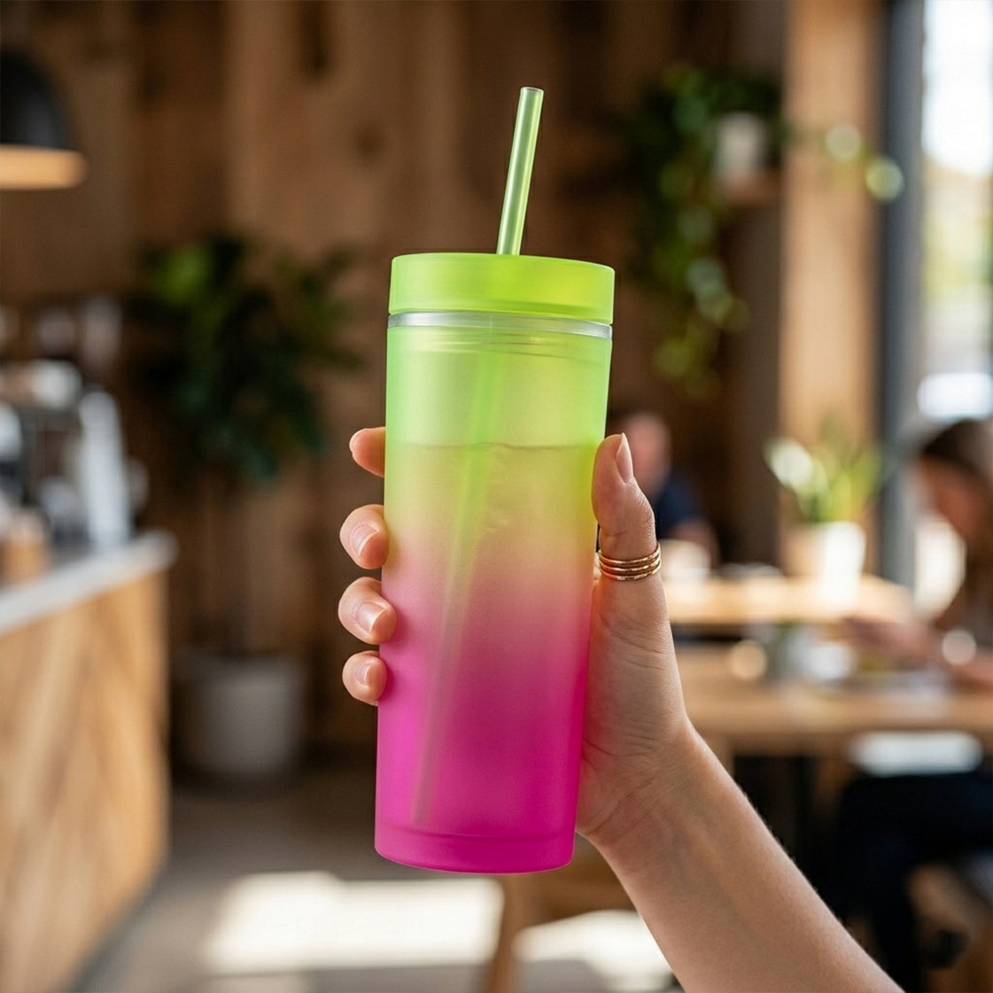 Gradient Plastic Tumbler Cup with Straw and Lid - 400 ML Approx, 1 Pc - Great Price - Image 6