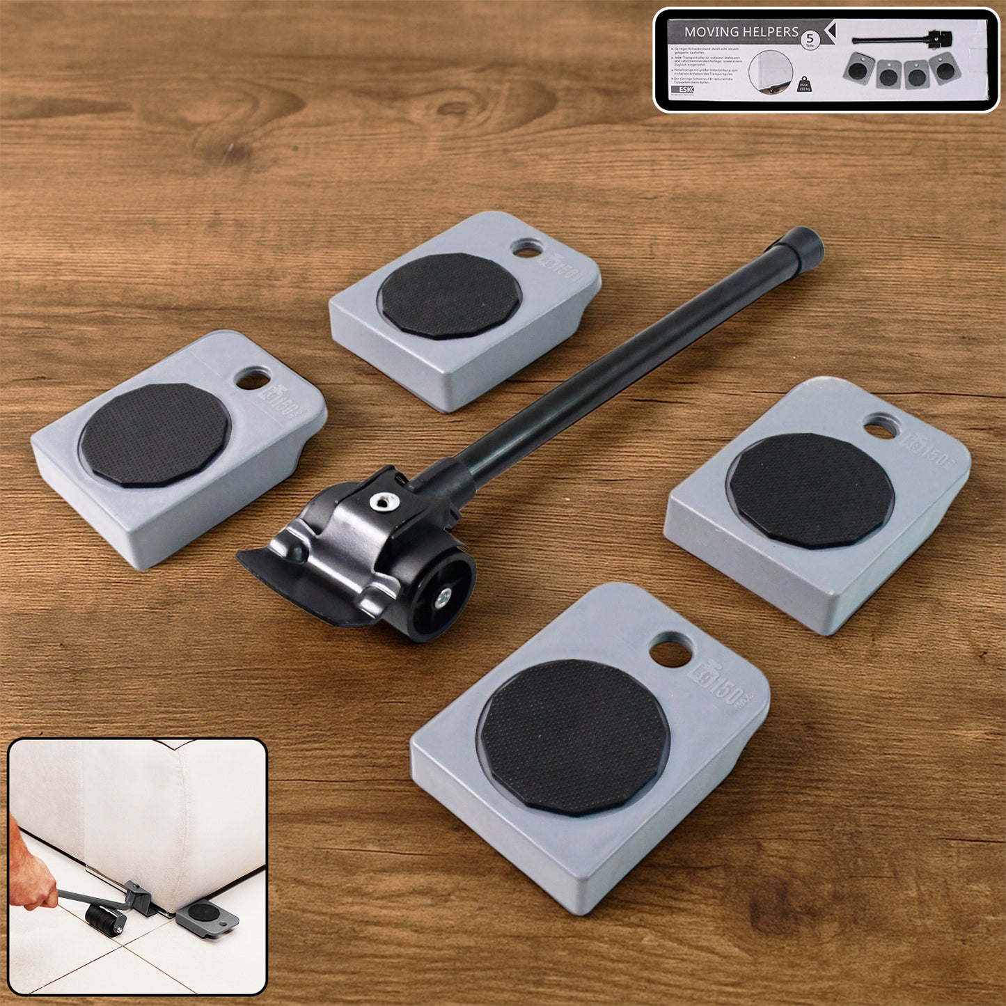 5 Piece Furniture Moving Tool Kit with Lifter and 360° Sliders - Happy Price - Image 3