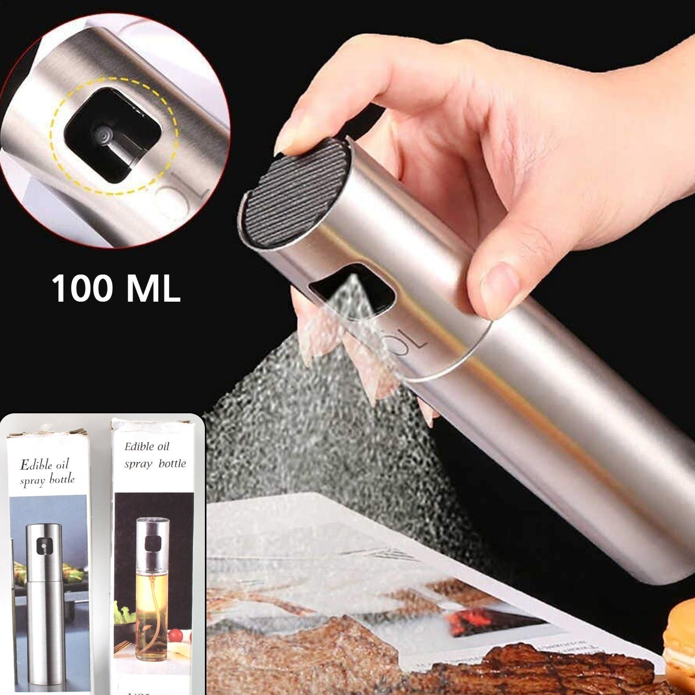 Oil Spray Bottle For Dosa Food Grade Stainless Steel Glass Oil Spray Bottle (100 Ml) - Happy Price - Image 1