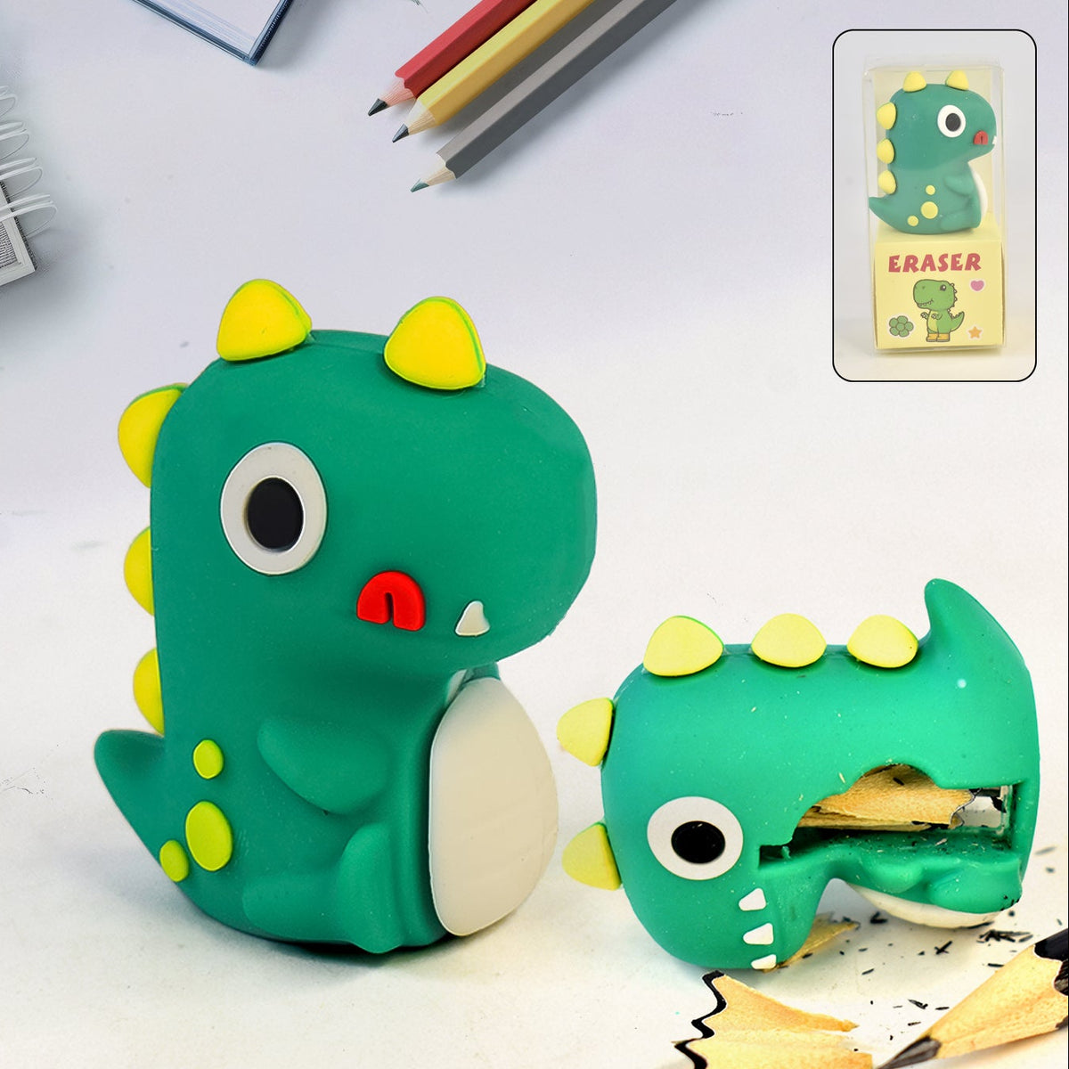Dinosaur Eraser & Sharpener Combo (1 Pc) - Fun Stationery for Kids - Happy Price - Image 1