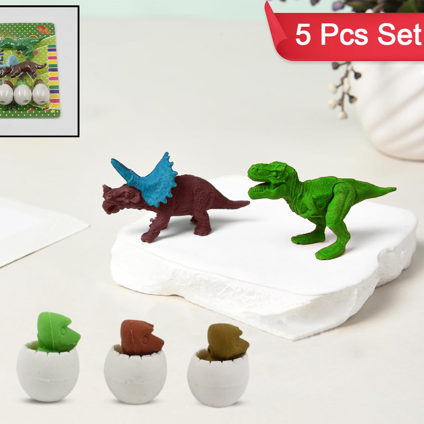 Dinosaur Shaped Erasers Egg Shape Eraser For Kids Dinosaur Erasers Puzzle 3d Eraser Mini Eraser Dinosaur Toys Desk Pets For Students Classroom Prizes Class Rewards Party Favors (5 Pcs Set) - Happy Price - Image 1