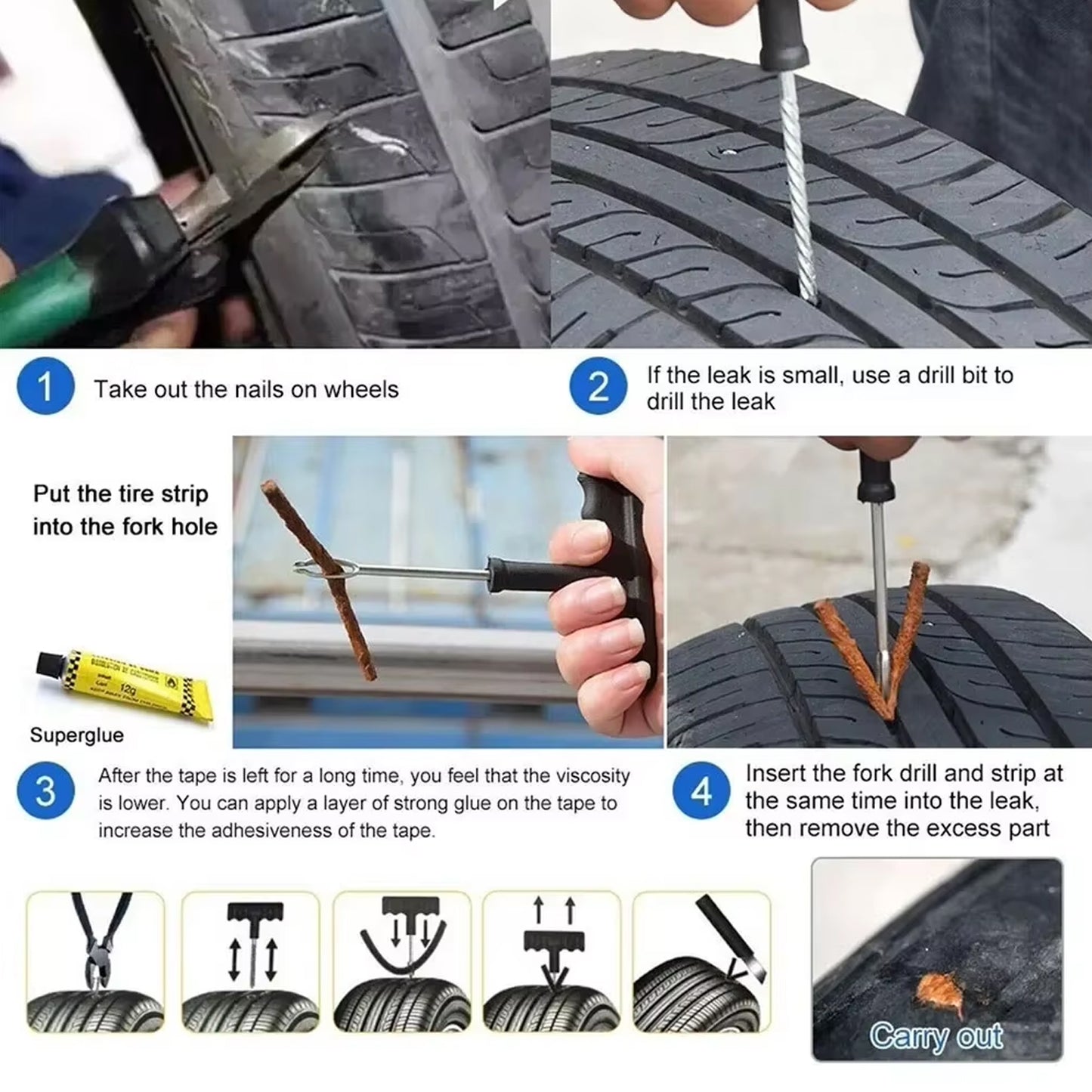 Tyre Puncture Repair Kit With 3 Seal Strips (5 Pcs Set) - Happy Price - Image 3