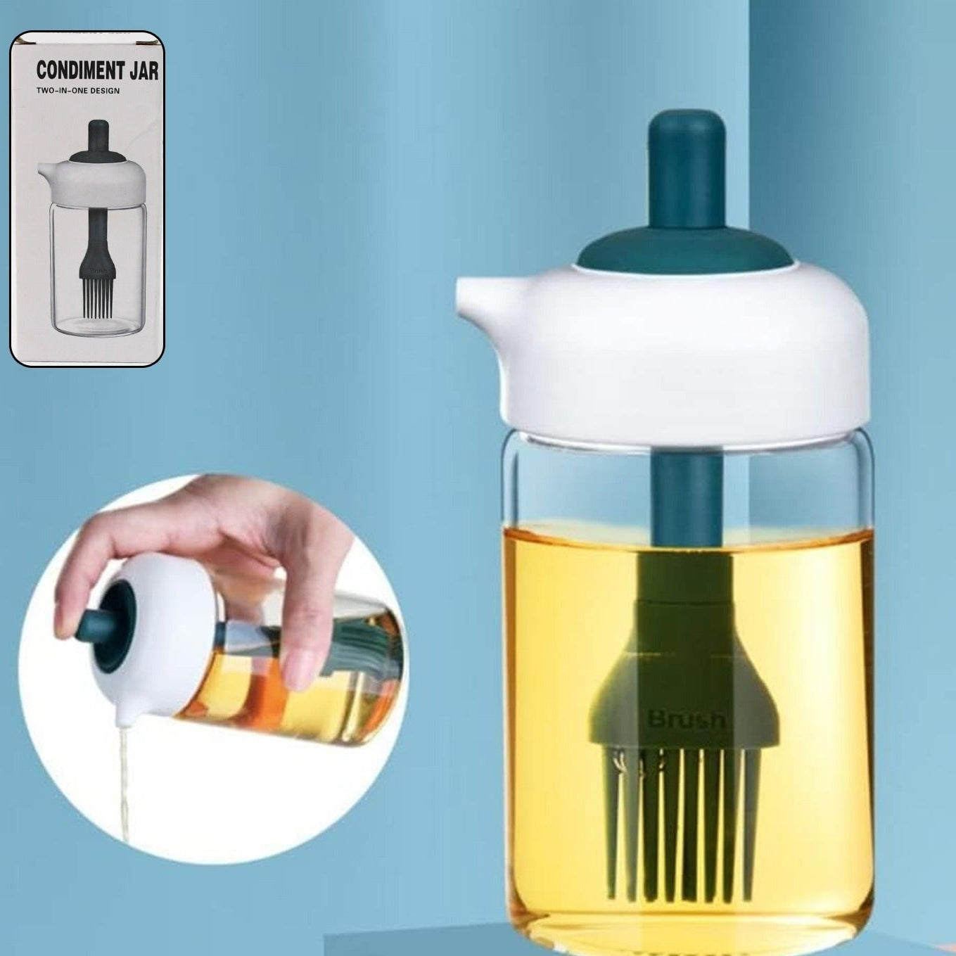2 In 1 Glass Oil Dispenser Jar Bottle With Brush (1 Set) - Happy Price - Image 1