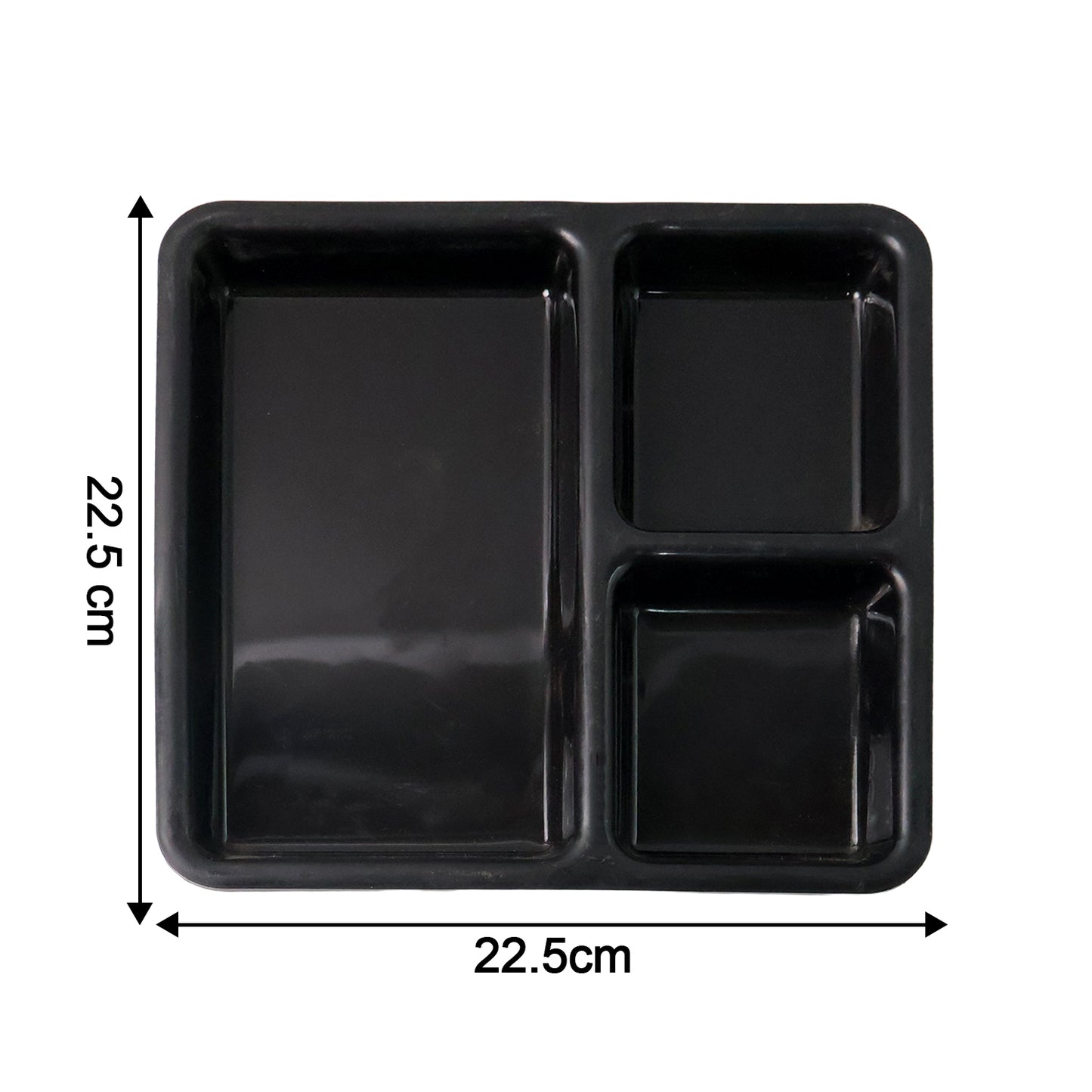 3 Section Meal Serving Tray - Rectangular Plastic Plate for Portion Control (1 Pc, Black) - Happy Price - Image 3