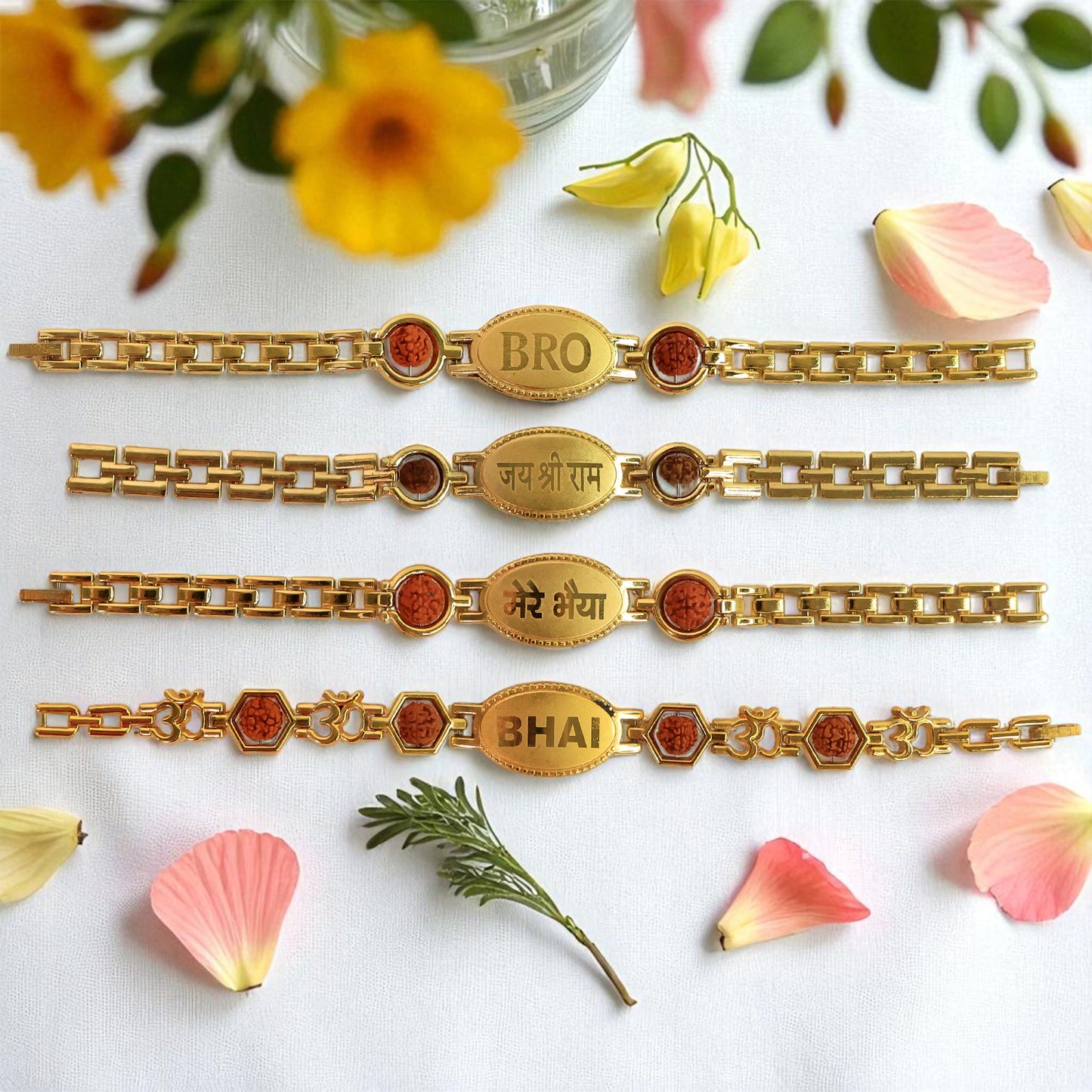 Gold Plated Metal Bracelet Rakhi For Brother (1 Pc) - Happy Price - Image 3