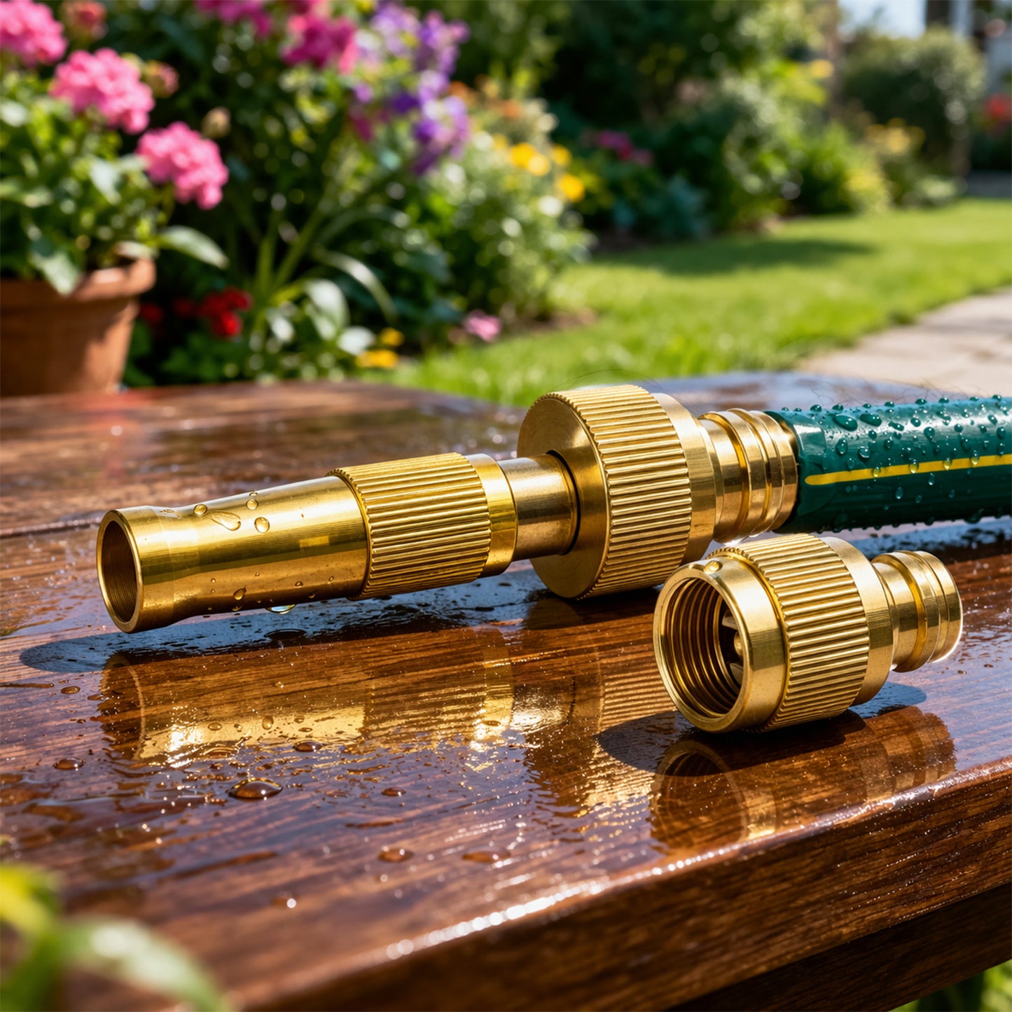 Heavy Duty Brass Garden Hose Spray Nozzle Set - Adjustable Water Jet for Cleaning & Gardening - Great Price - Image 2