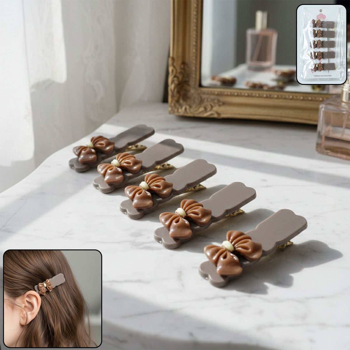 Decorative Bow Hair Clips - Pack of 5 Pieces for Women & Girls - Happy Price - Image 2