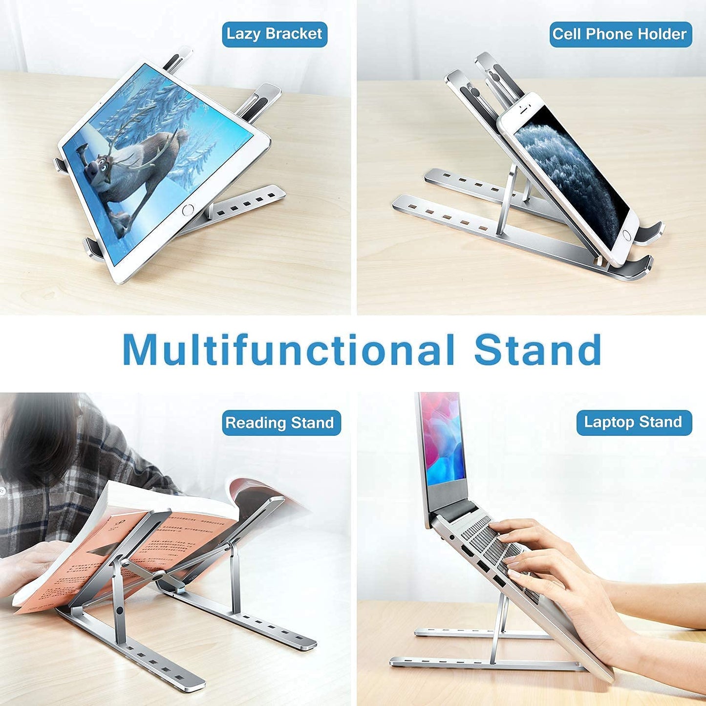Laptop Stand For Desk Metal Portable Laptop Stand With 6 Adjustable Angles Laptop Riser Phone And Tablet Stand Compatible For All Laptop - Happy Price - Image 3