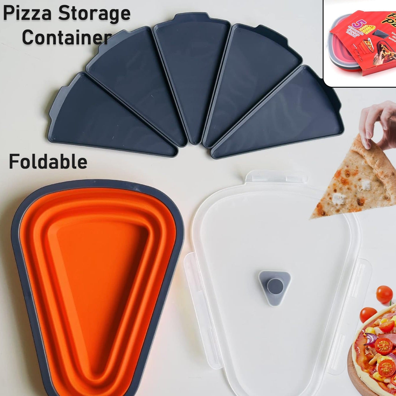 10026 Reusable Pizza Storage Containers With 5 Microwavable Serving Trays Silicone Container Expandable Adjustable For Packing Pizza At Home Outdoor - Happy Price - Image 1