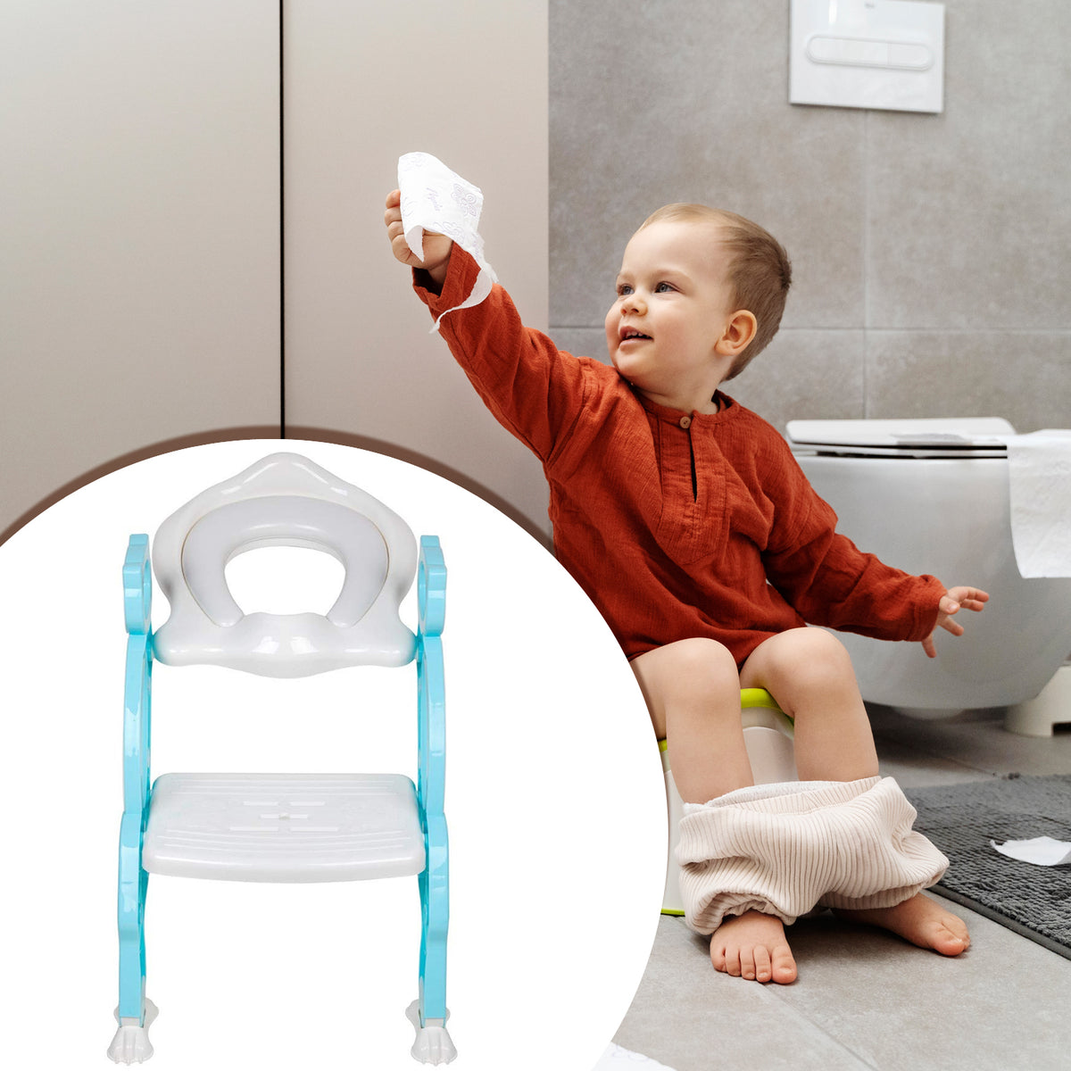 2 In 1 Potty Training Toilet Seat With Step Stool Ladder For Boy And Girl Baby Toddler Kid Childrens Toilet Training Seat Chair With Soft Padded Seat And Sturdy Non-slip Wide Step Make Potty Easier For Your Kids (Multi-color) - Happy Price - Image 2