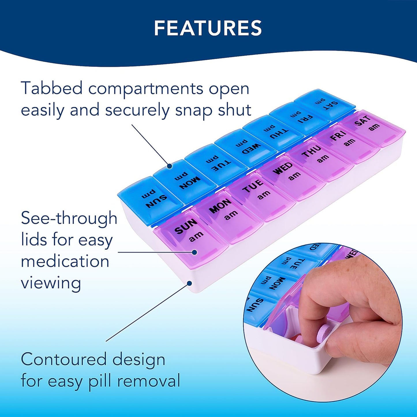 Weekly Pill Organizer Box - 14 Compartments for AM/PM Doses (1 Pc) - Happy Price - Image 3