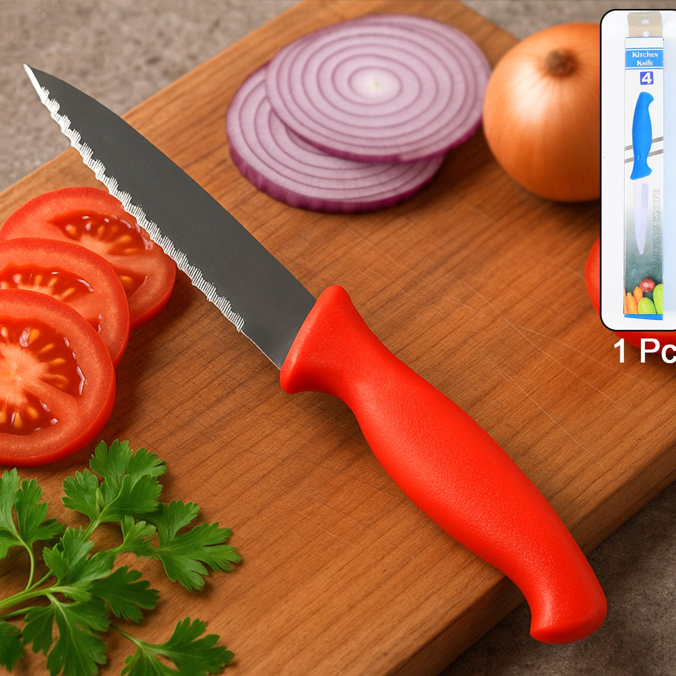 Stainless Steel Serrated Kitchen Knife (1 Pc) - Happy Price - Image 1