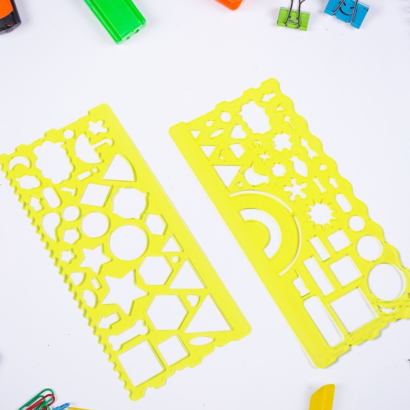 Clear Green Circle Triangle Square Rectangle Template Drawing Ruler Scale Suitable For School Drawing Use ( 2pc ) - Happy Price - Image 1