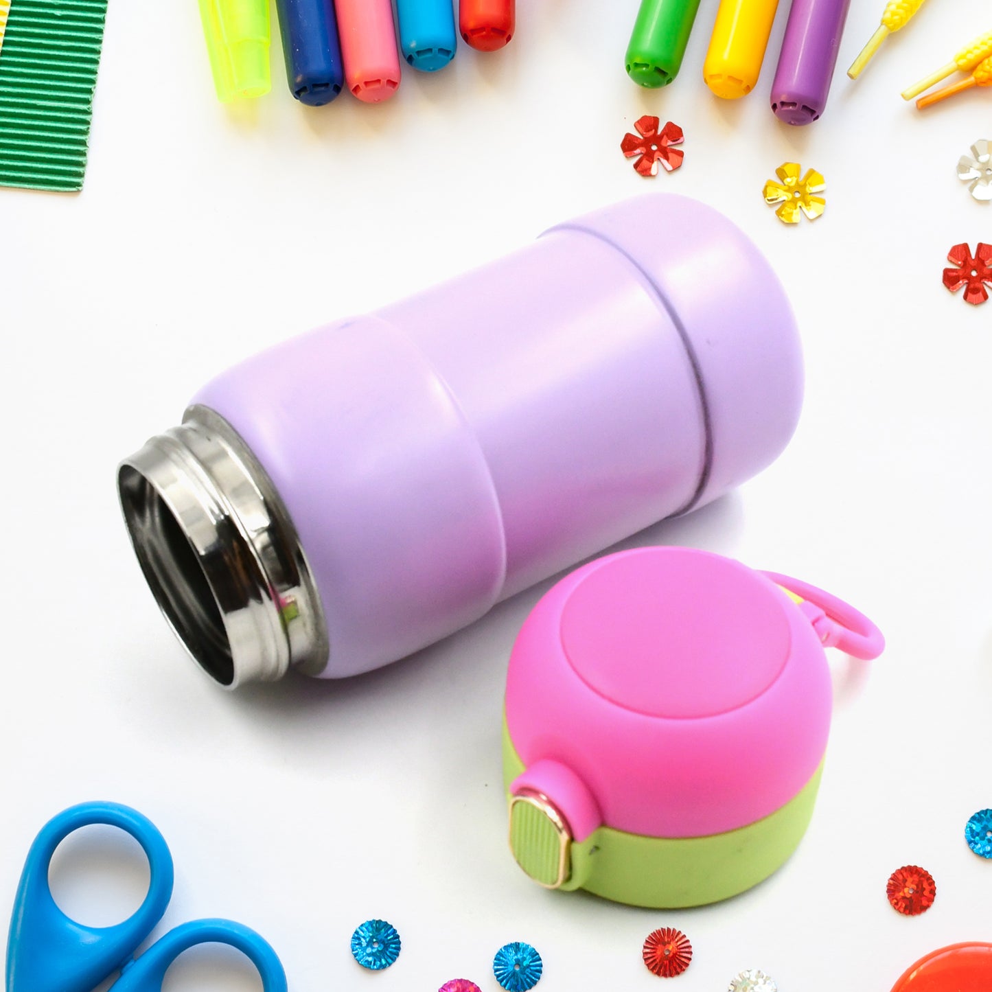 Duckstainless Steel Water Bottle For Kids Adults Steel Flask Metal Thermos Spill Proof Cap Closure Bpa Free For School Home Office Drinkware (1 Pc Mix Design) - Happy Price - Image 5