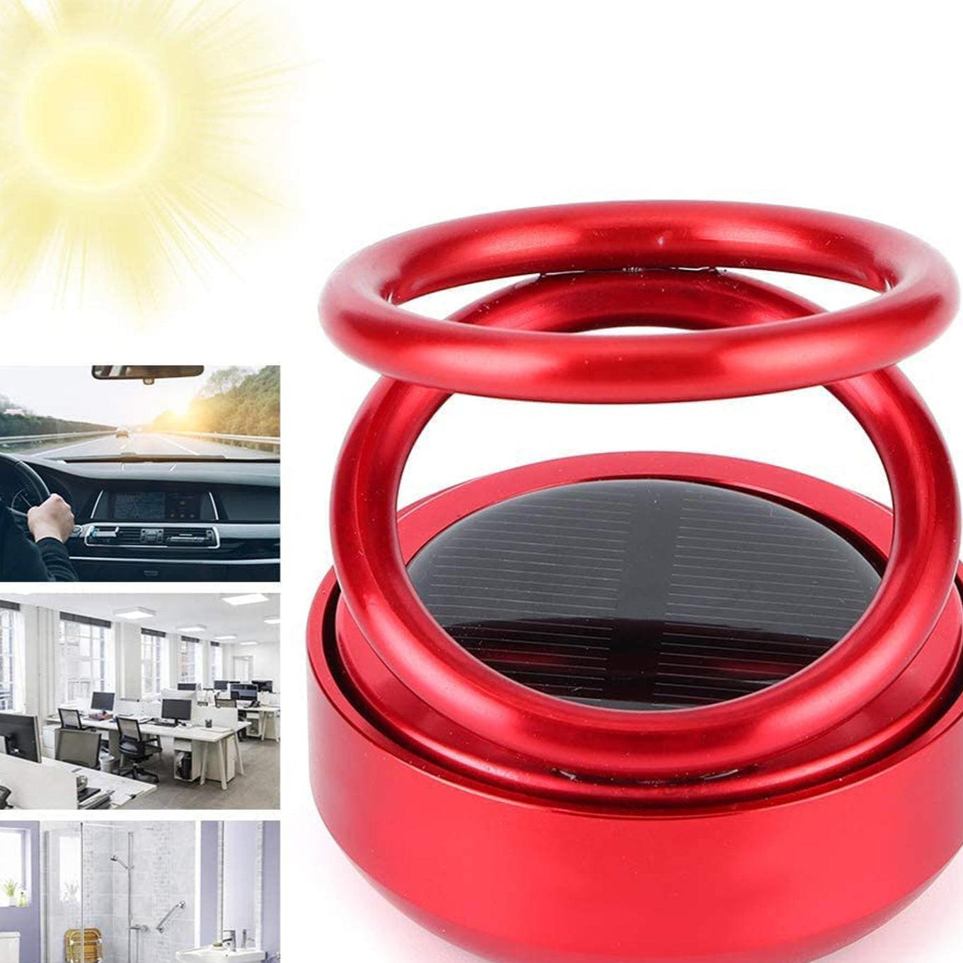 Solar Power Car Aroma Diffuser 360double Ring Rotating Design Car Fragrance Diffuser Car Perfume Air Freshener For Dashboard Home Office - Happy Price - Image 1