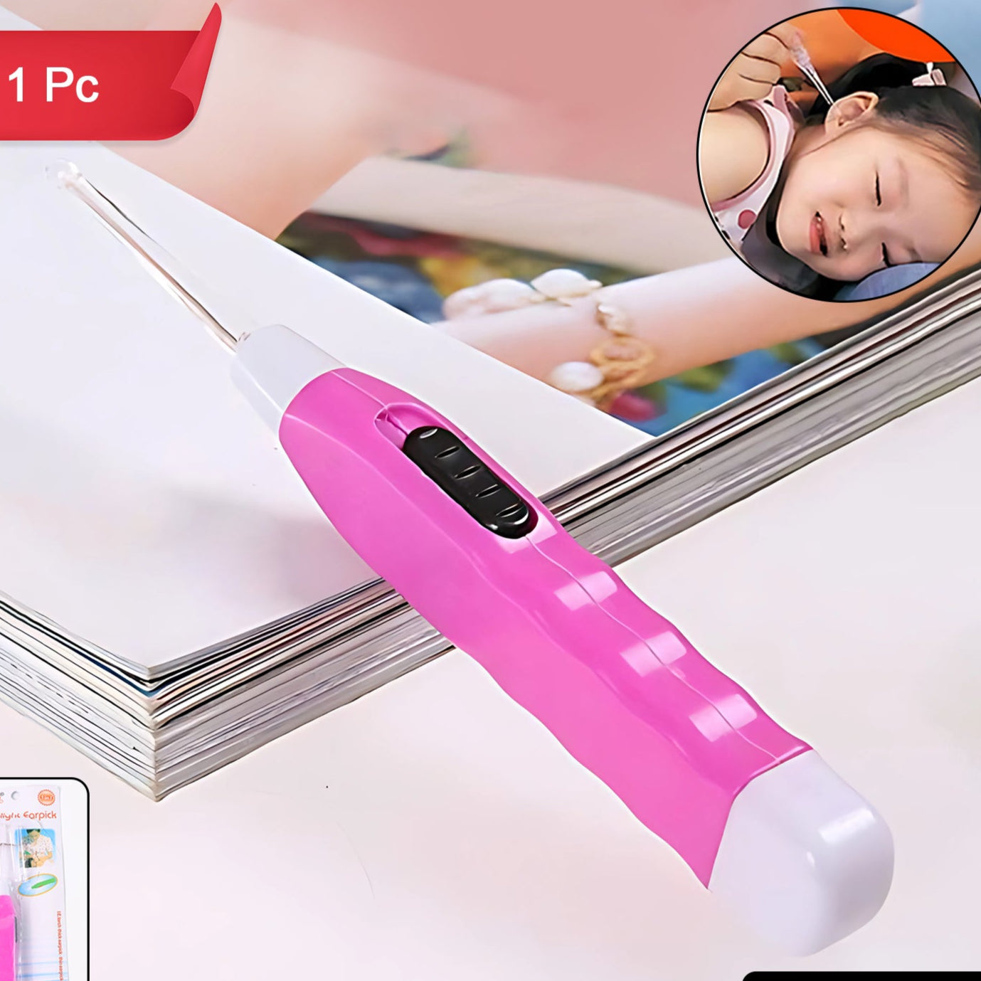 Pink Led Flashlight Earpick With Tweezer (1 Pc) - Happy Price - Image 1