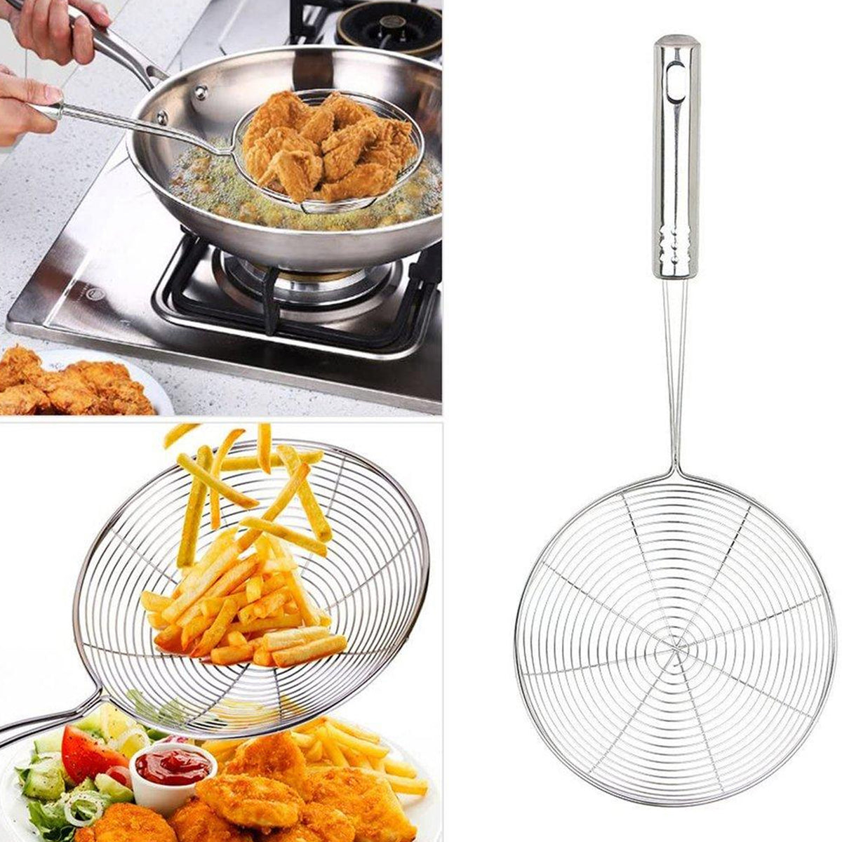 Large Oil Strainer To Get Perfect Fried Food Stuffs Easily Without Any Problem And Damage. - Happy Price - Image 2