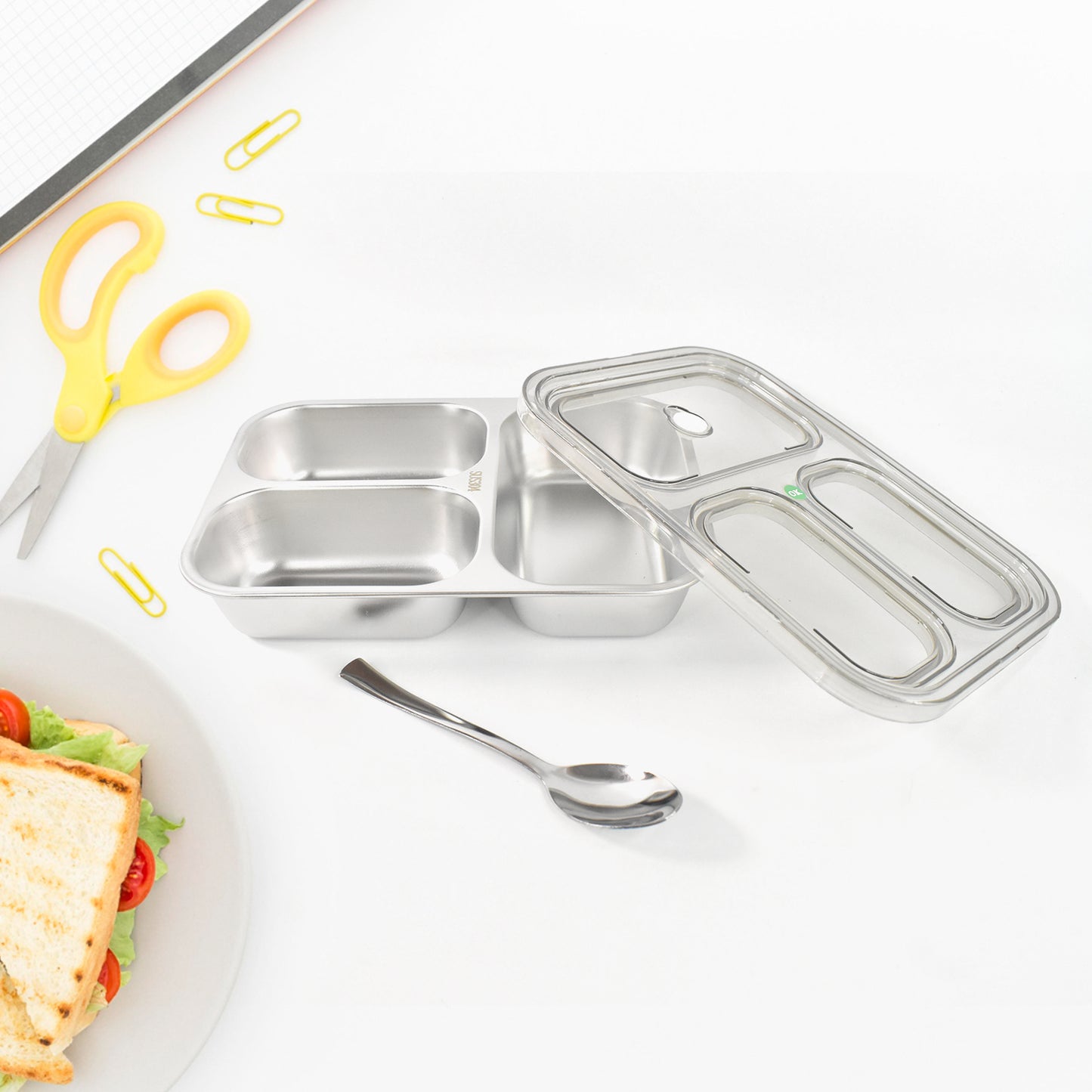 3 Compartment Transparent Stainless Steel Lunch Box For Kids - Happy Price - Image 2