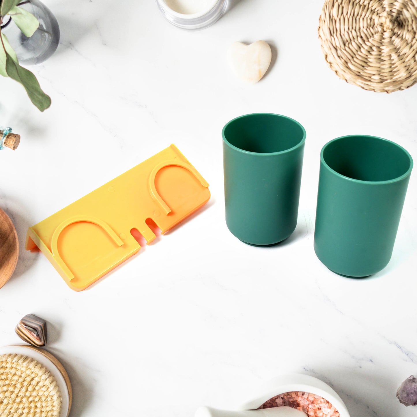 Multipurpose Wall Mount Toothbrush Holder Plastic Stand With 2 Cup (1 Set) - Happy Price - Image 6