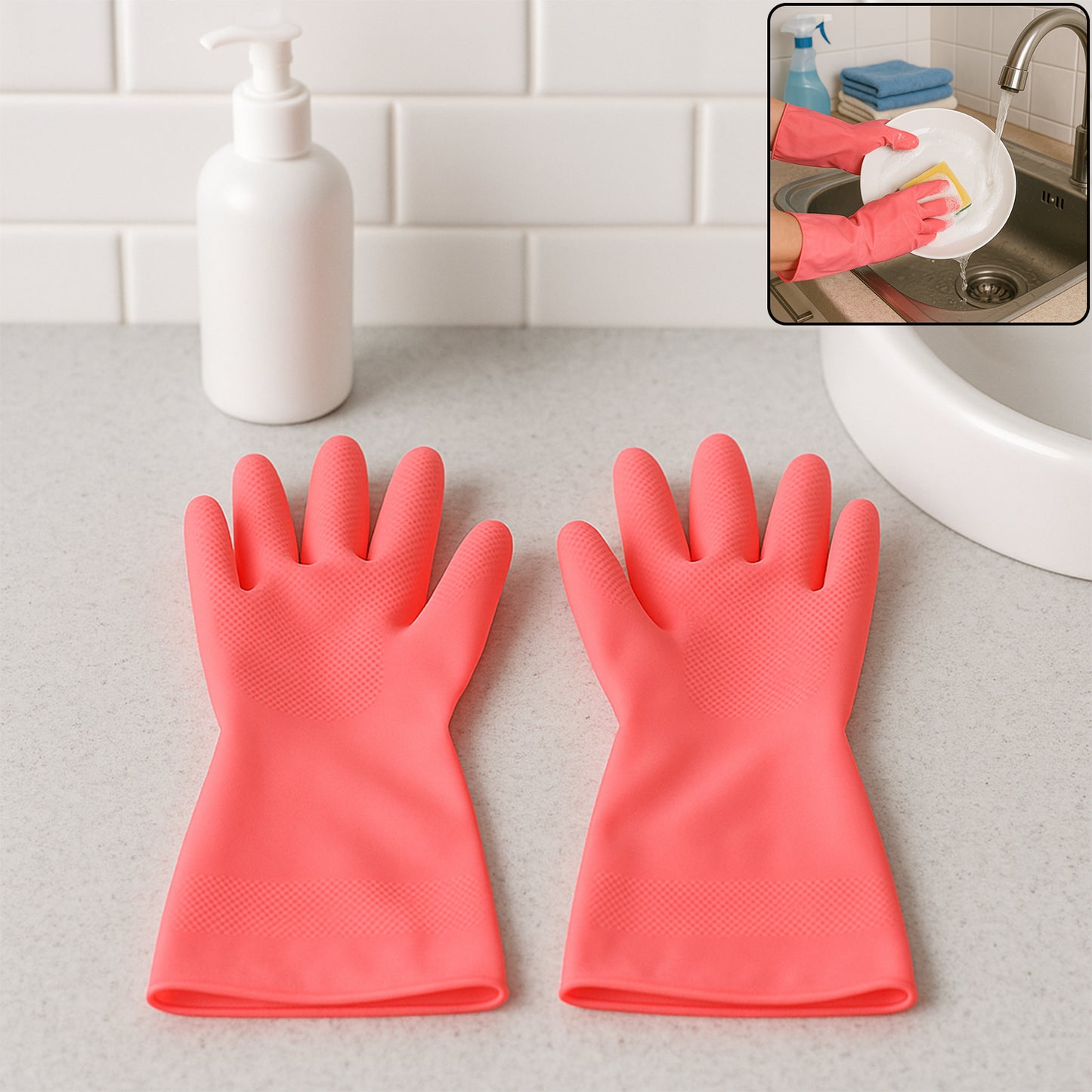 Reusable Waterproof Household Cleaning Gloves (45gm 1 Pair) - Happy Price - Image 3