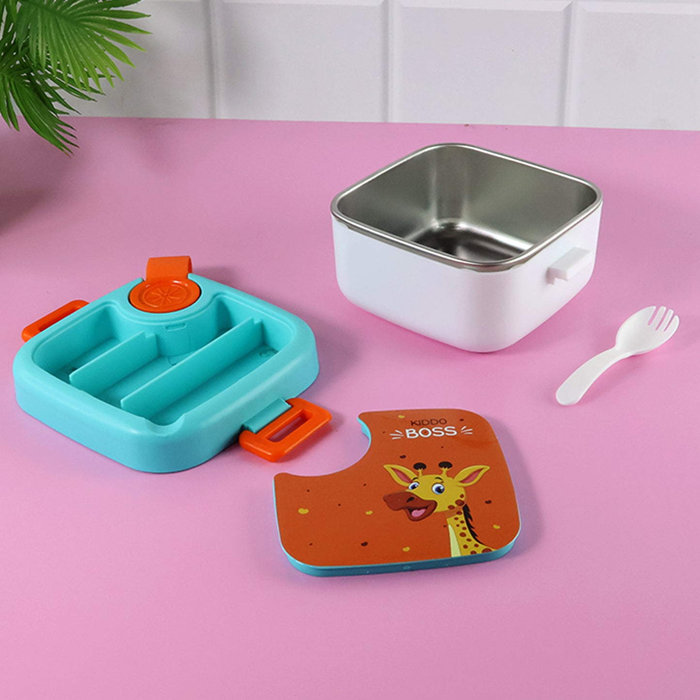 Kids Cartoon Lunch Box - 1 Set with Stainless Steel Tray - Happy Price - Image 3