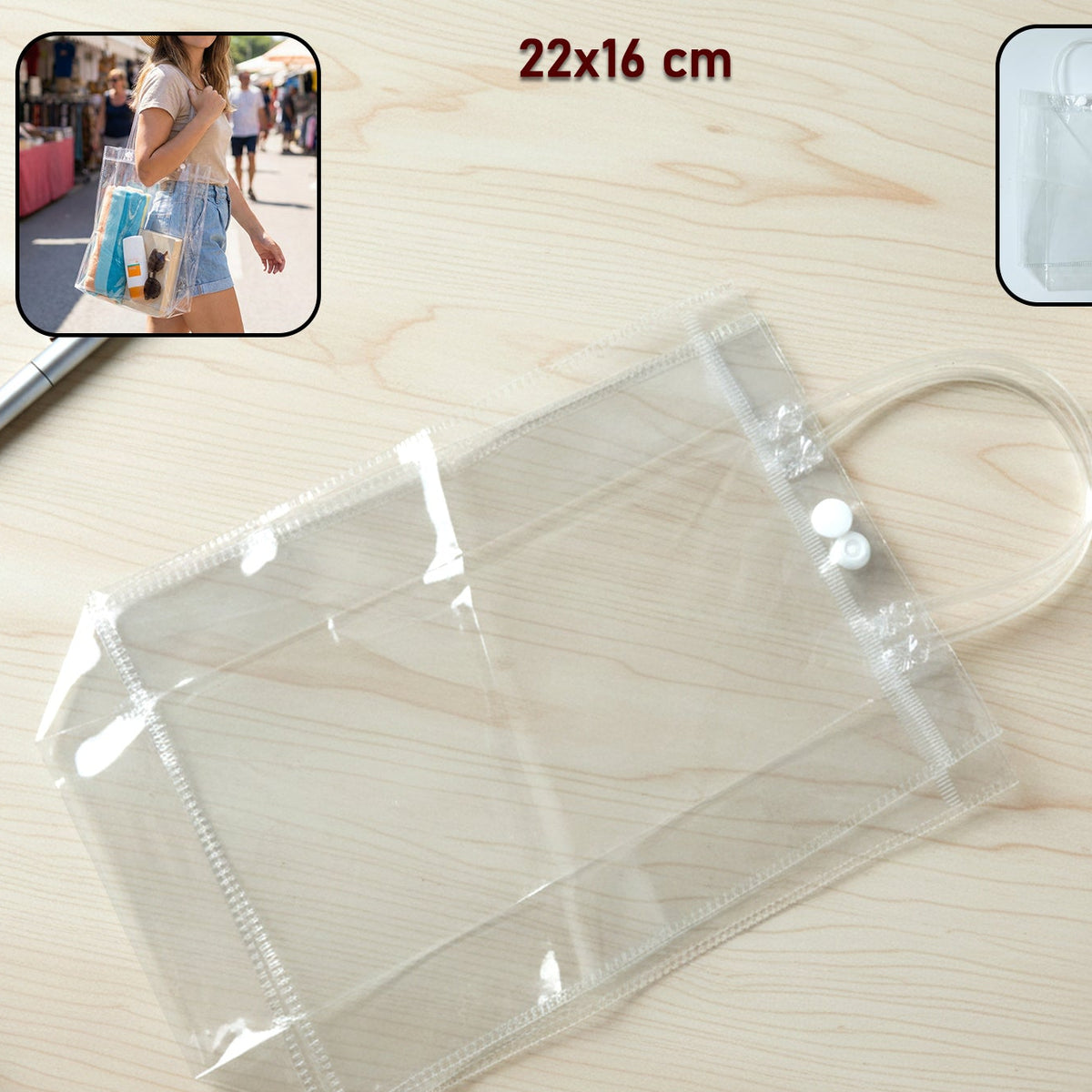 Transparent PVC Carry Bag with Handle - 22 x 16 cm (1 Pc) - Happy Price - Image 1