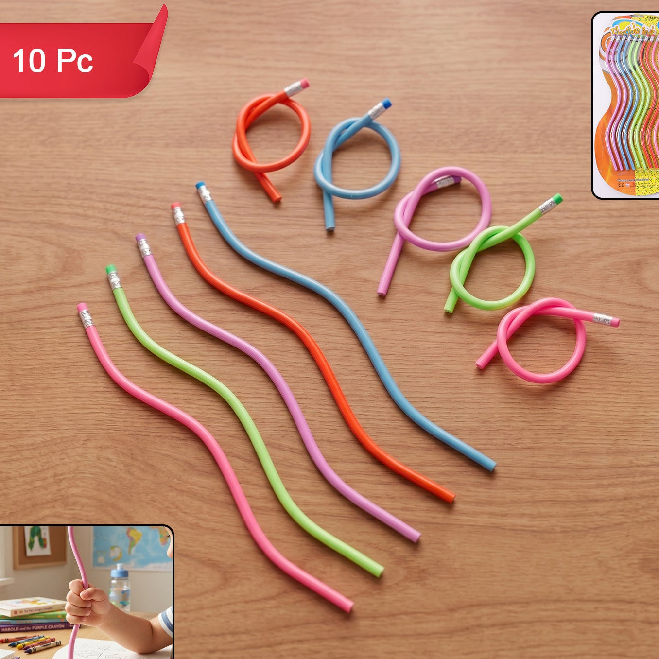 10 Pc Flexible Bendy Pencils with Eraser Tops - Happy Price - Image 1