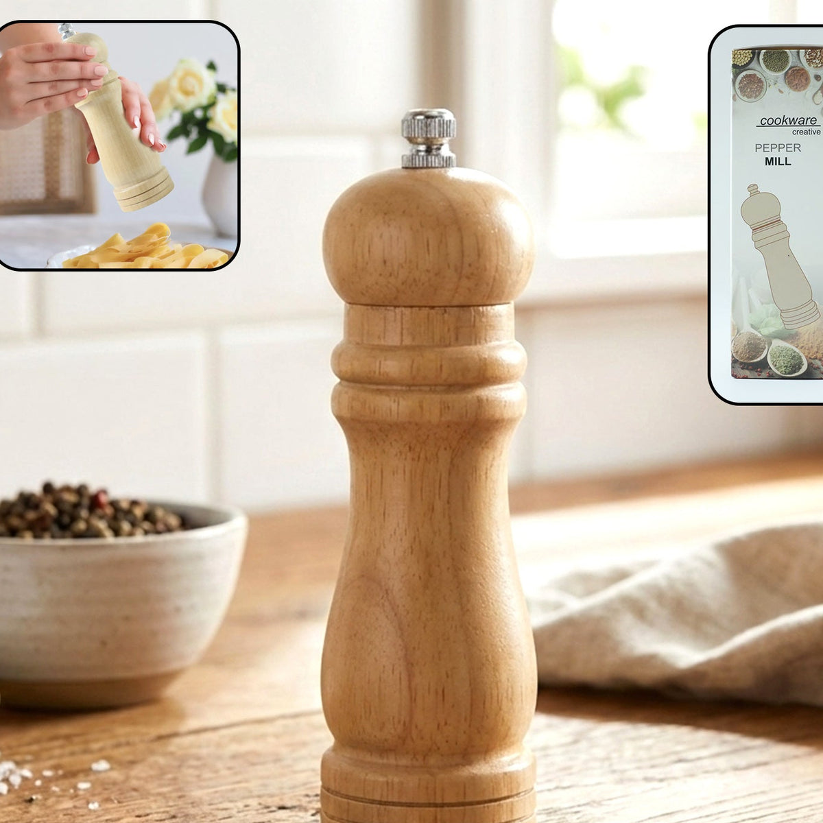 Classic Wooden Manual Pepper Grinder Mill (1 Pc) - Adjustable Coarseness for Fresh Spices - Happy Price - Image 1