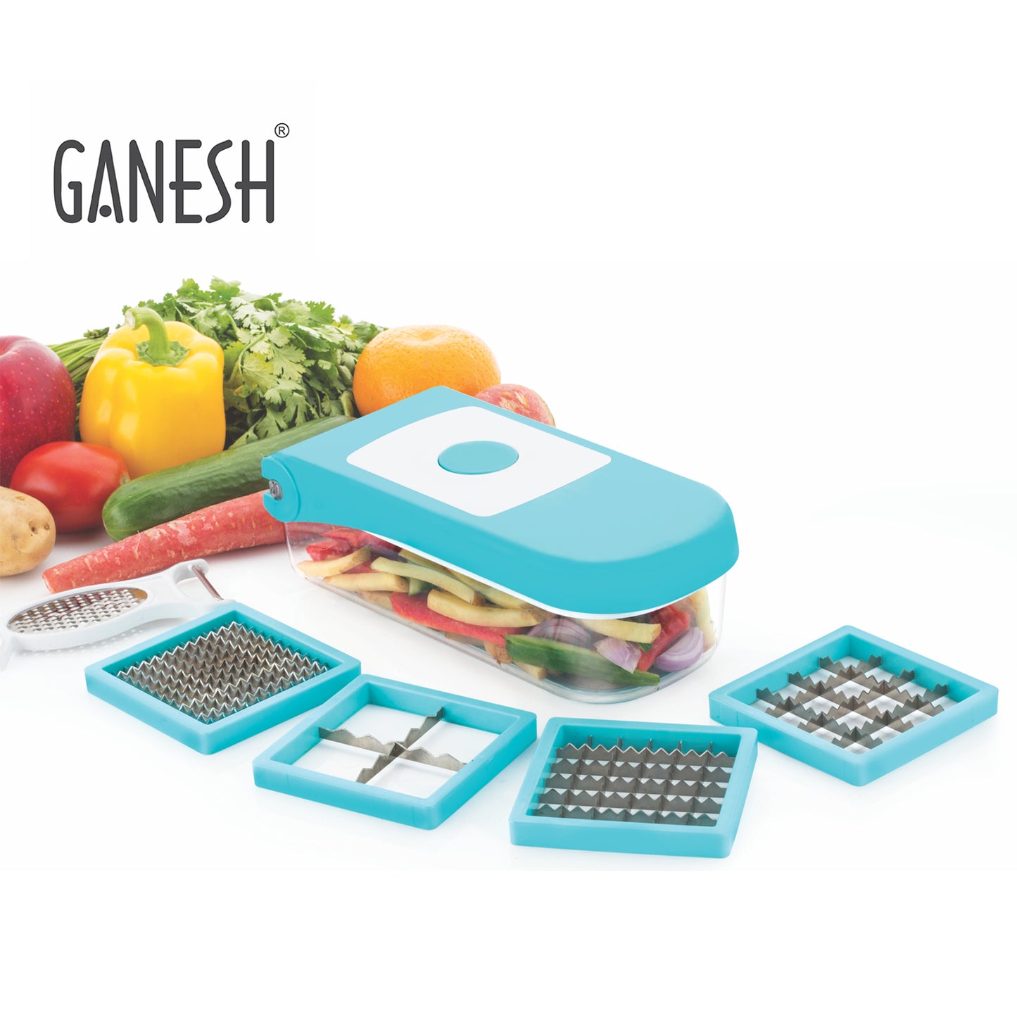 Ganesh 7 In 1 Plastic Vegetable Dicer Blue - Happy Price - Image 2