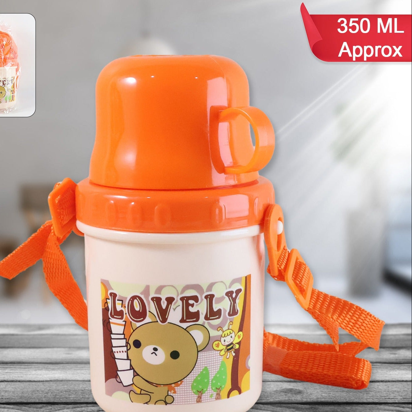 Cartoon Print Plastic Sipper Cup with Lid and Strap - 350 ML, 1 Pc - Happy Price - Image 1