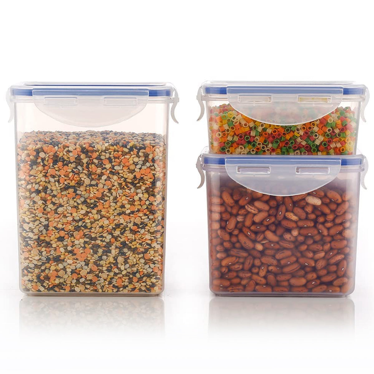 Rectangle Abs Airtight Food Storage Containers With Leak Proof Locking Lid Storage Container Set Of 3 Pc (Approx Capacity 500ml1000ml1500ml Transparent) - Happy Price - Image 7
