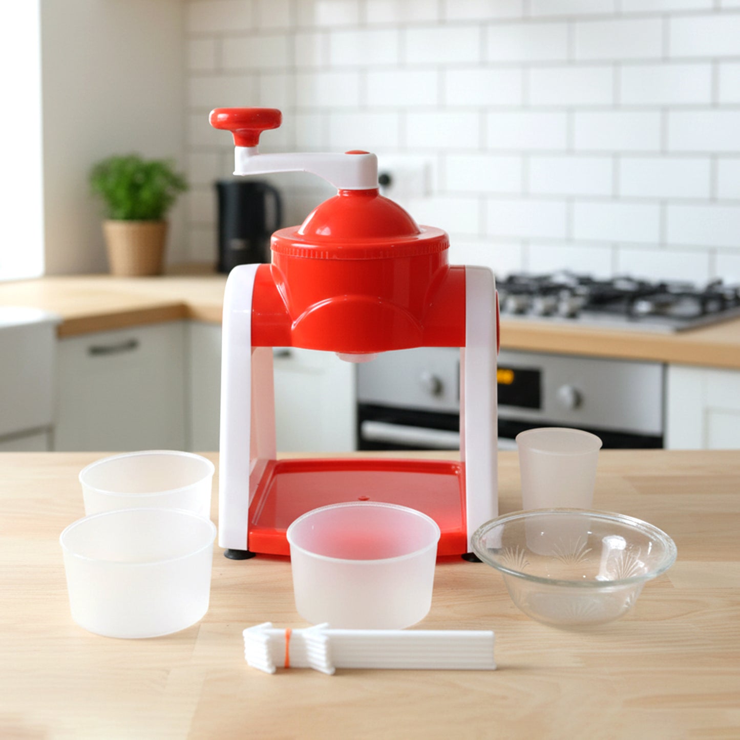 Manual Ice Shaver Machine with Hand Crank - Red Color, 1 Set - Great Price - Image 2