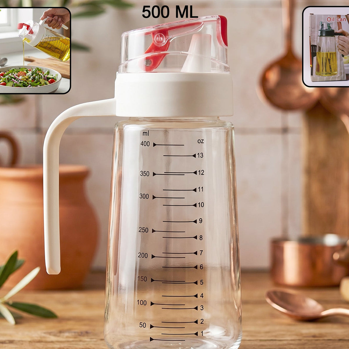 500ml Glass Oil Dispenser with Auto-Flip Cap & Side Handle - 1 Pc - Happy Price - Image 1