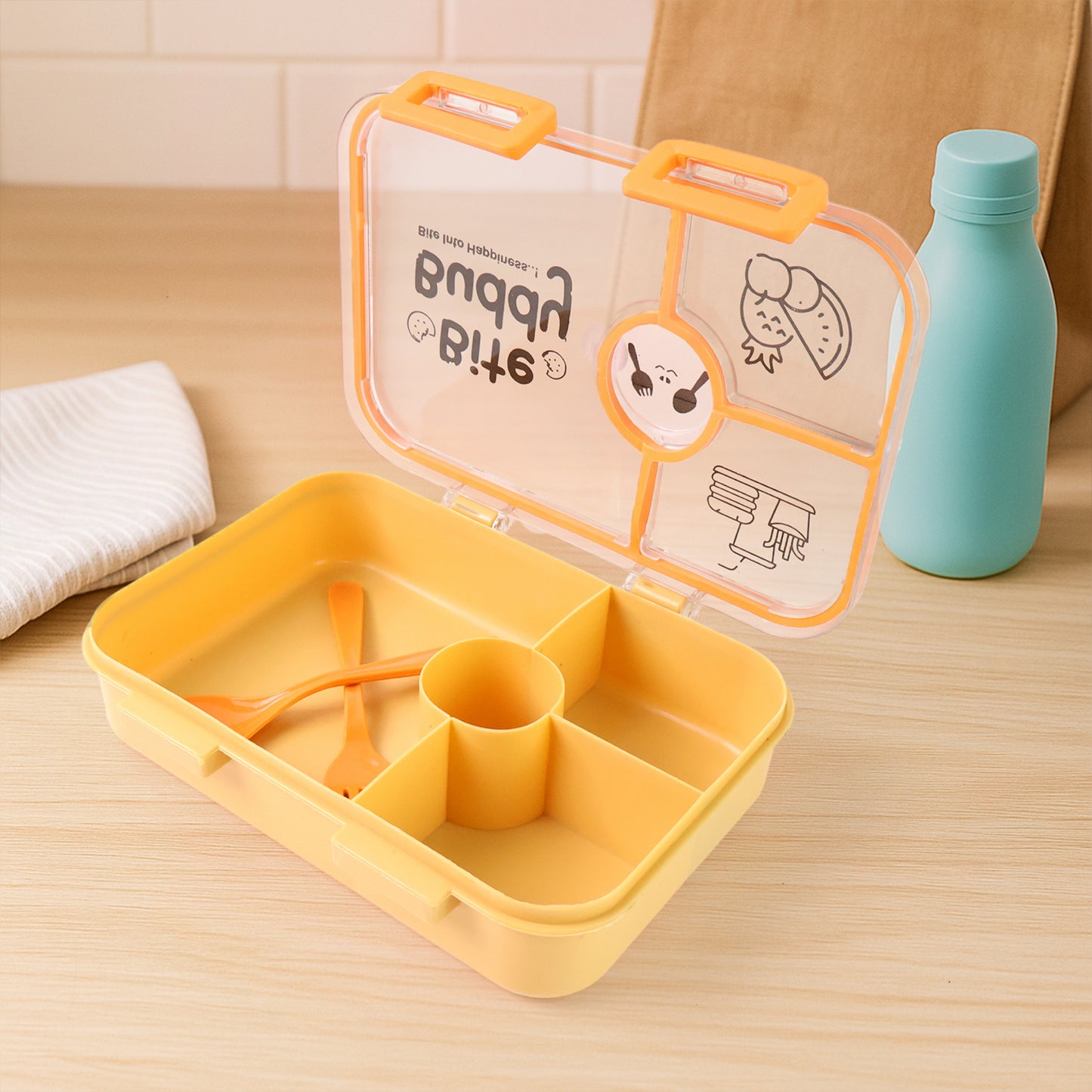 Bite Buddy 4-compartment Leak-resistant Plastic Lunch Box With Spoon Fork - Happy Price - Image 6