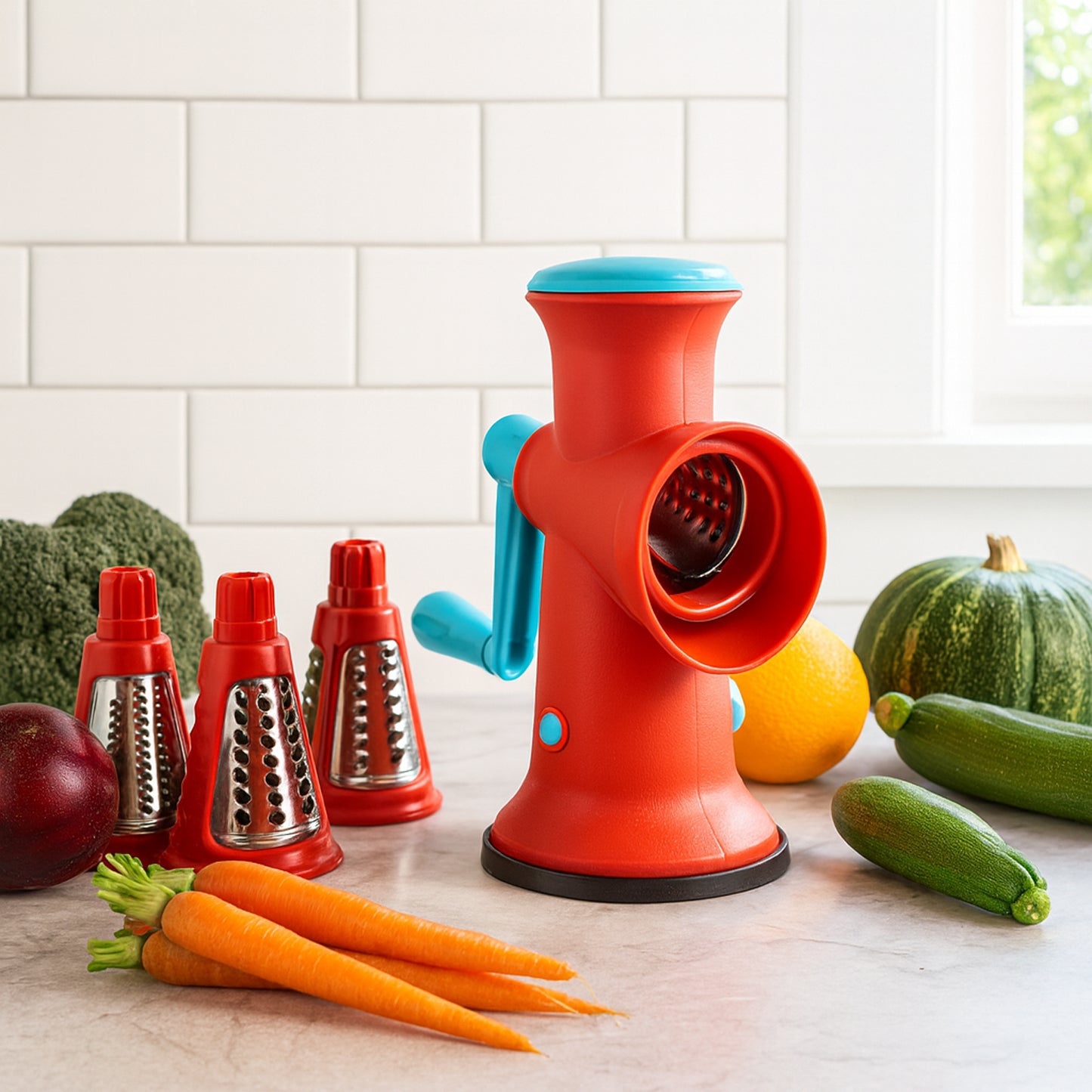 4-in-1 Rotary Grater with Interchangeable Drums - Manual Kitchen Slicer & Shredder - Happy Price - Image 5