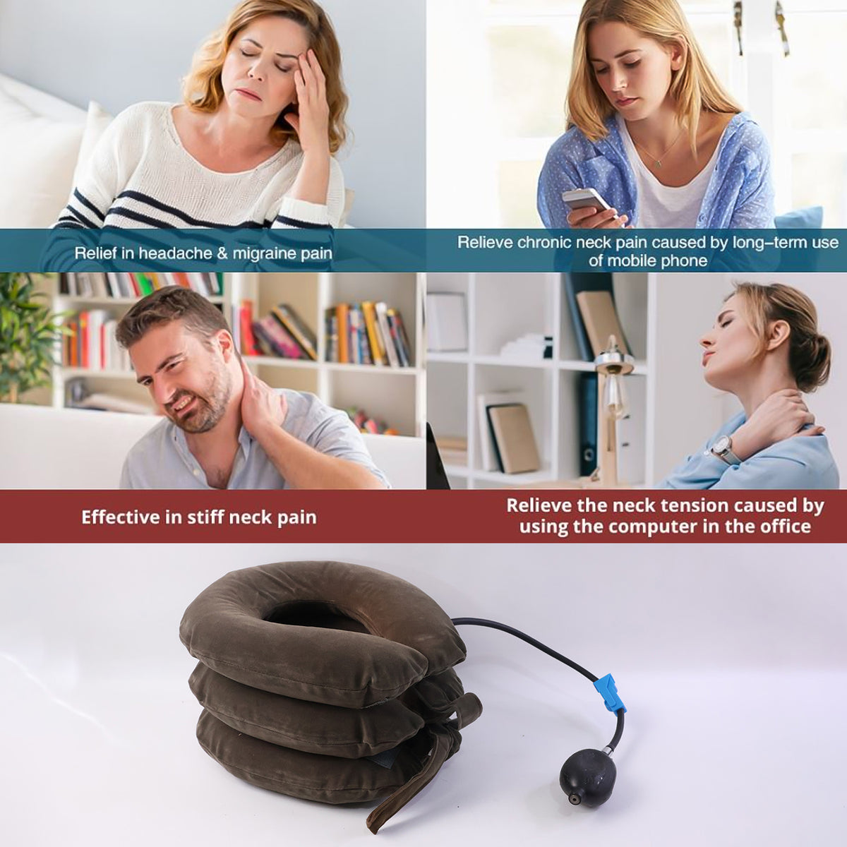 3 Layer Inflatable Cervical Neck Traction Collar with Air Pump - Neck Pain Relief & Posture Support (1 Pc) - Happy Price - Image 6