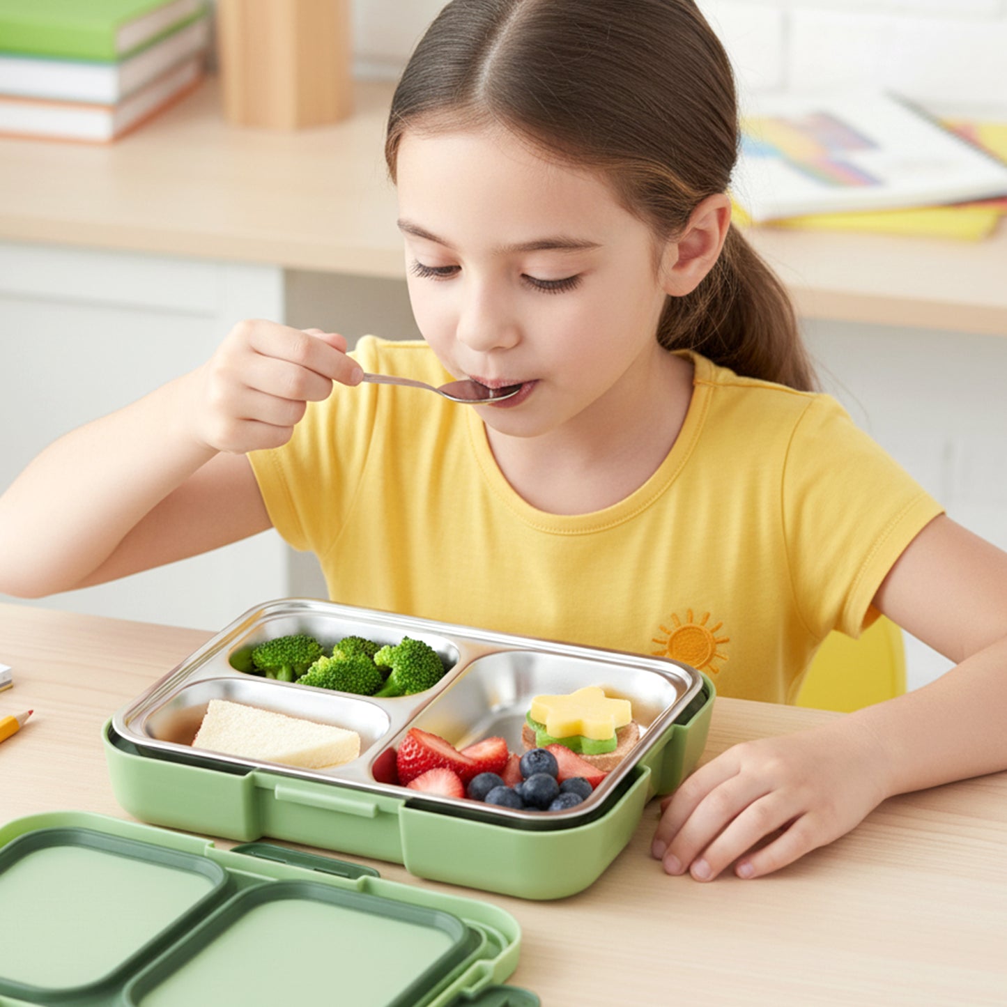 Stainless Steel 3 Section Lunch Box - 1 Pc - Great Price - Image 2