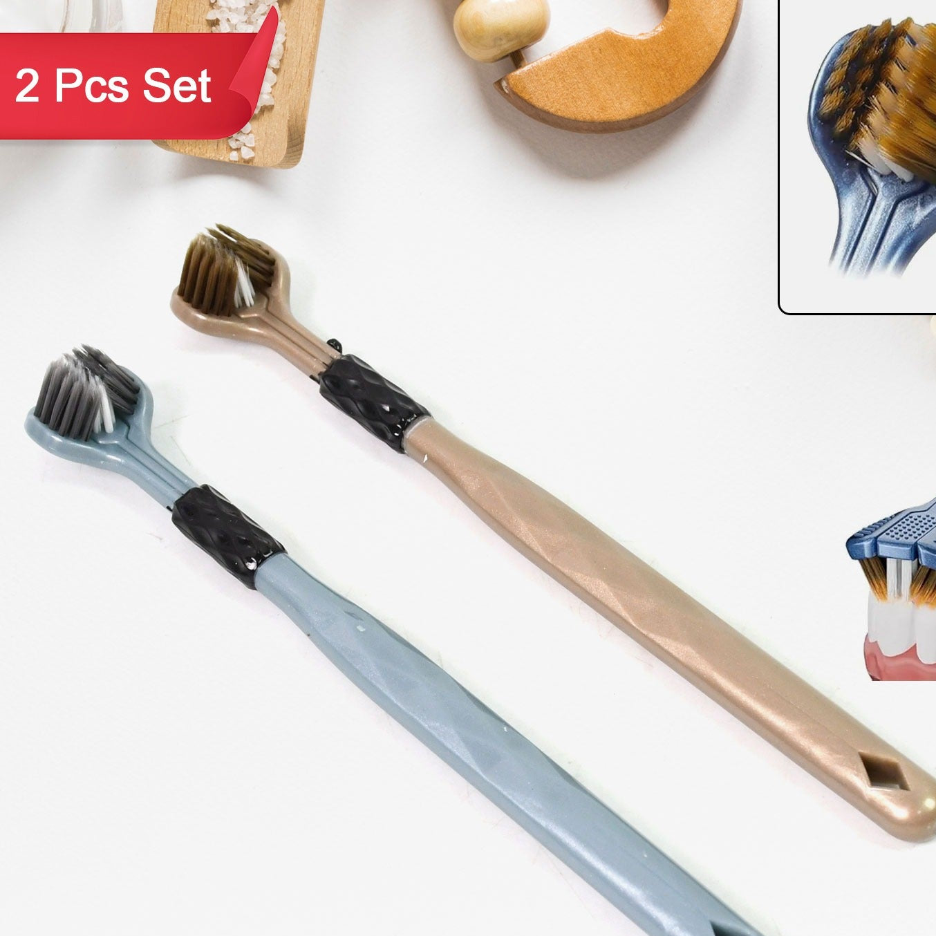 3-Sided Soft Bristle Toothbrush Set (2 Pcs) - Happy Price - Image 1