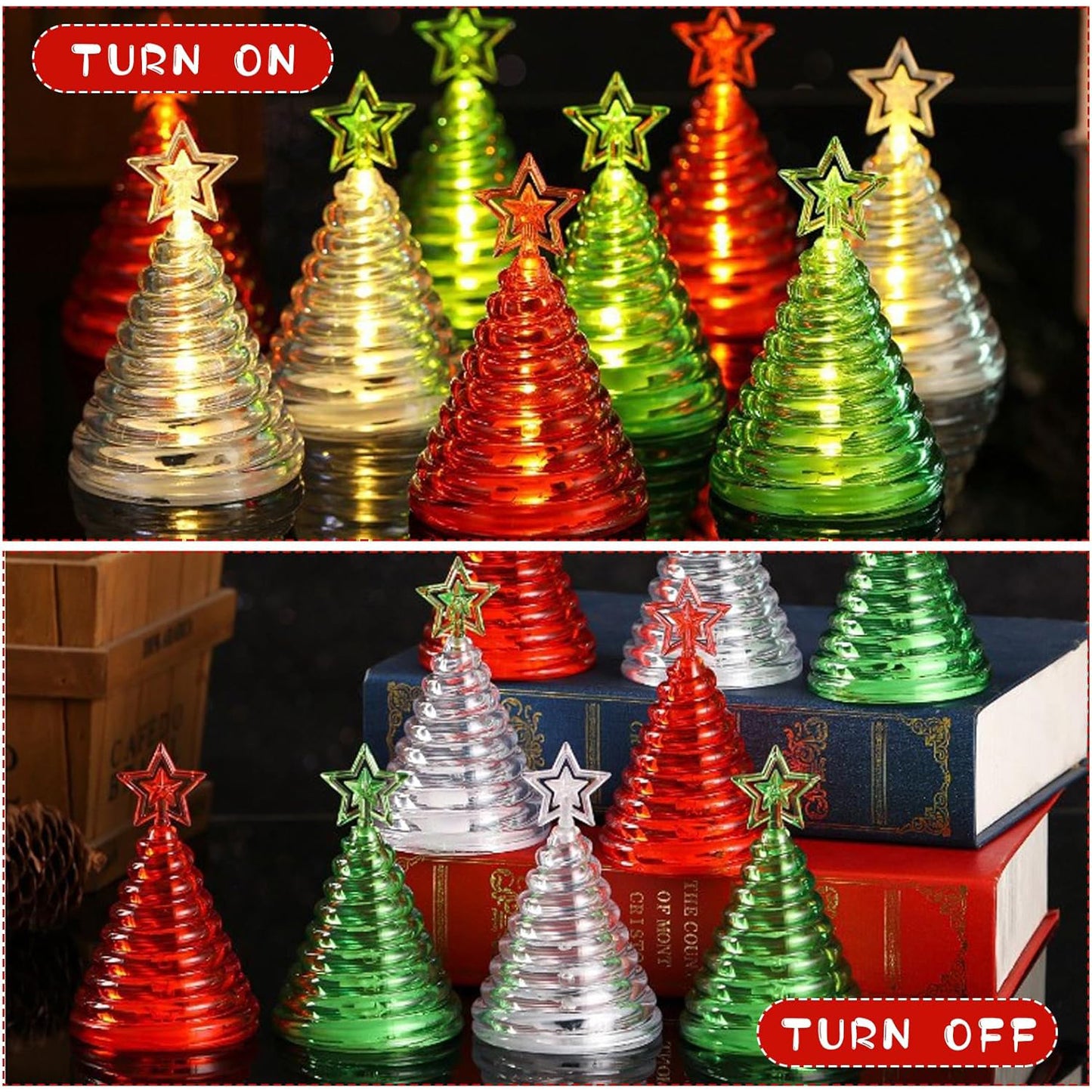 12 Pc Christmas Tree LED Decorative Lights Set with Star Topper - Battery Operated Flameless Festive Decor - Happy Price - Image 4