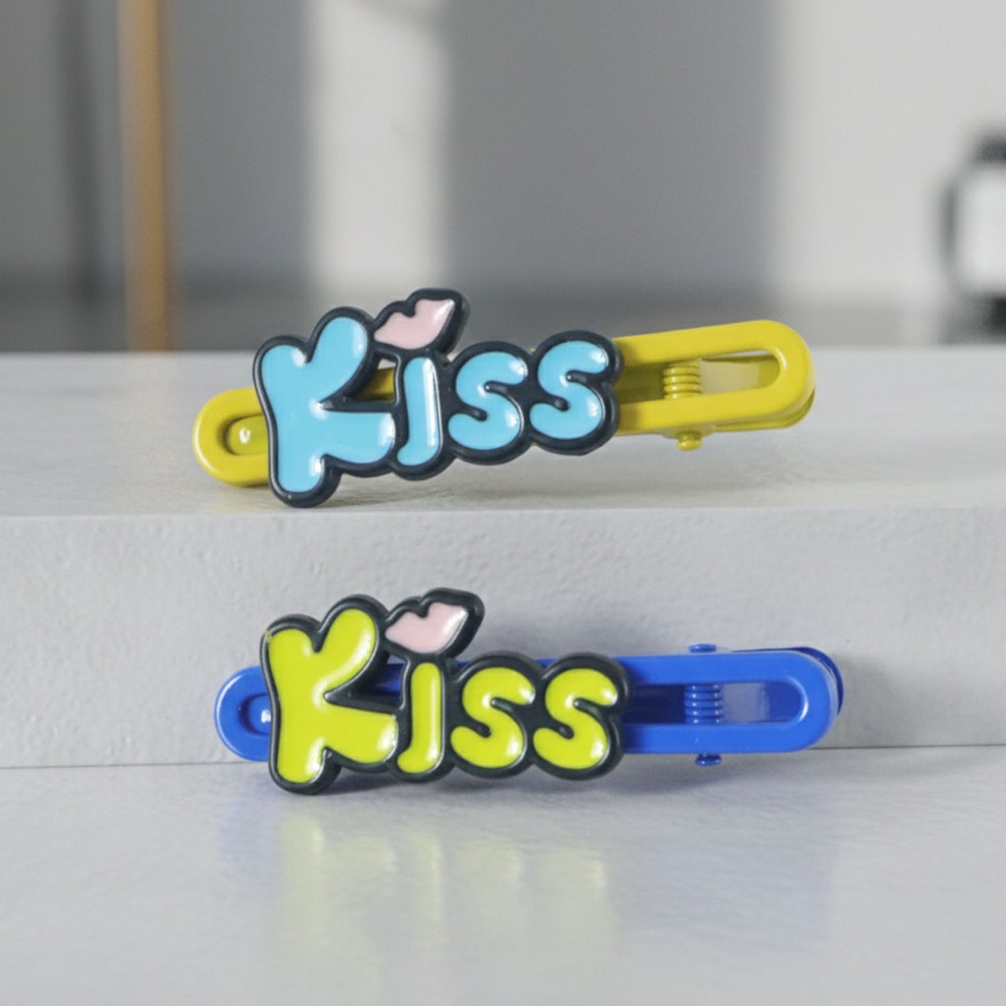 Cute "Kiss" Letter Snap Hair Clips - 2 Pc Set for Girls & Women - Happy Price - Image 3