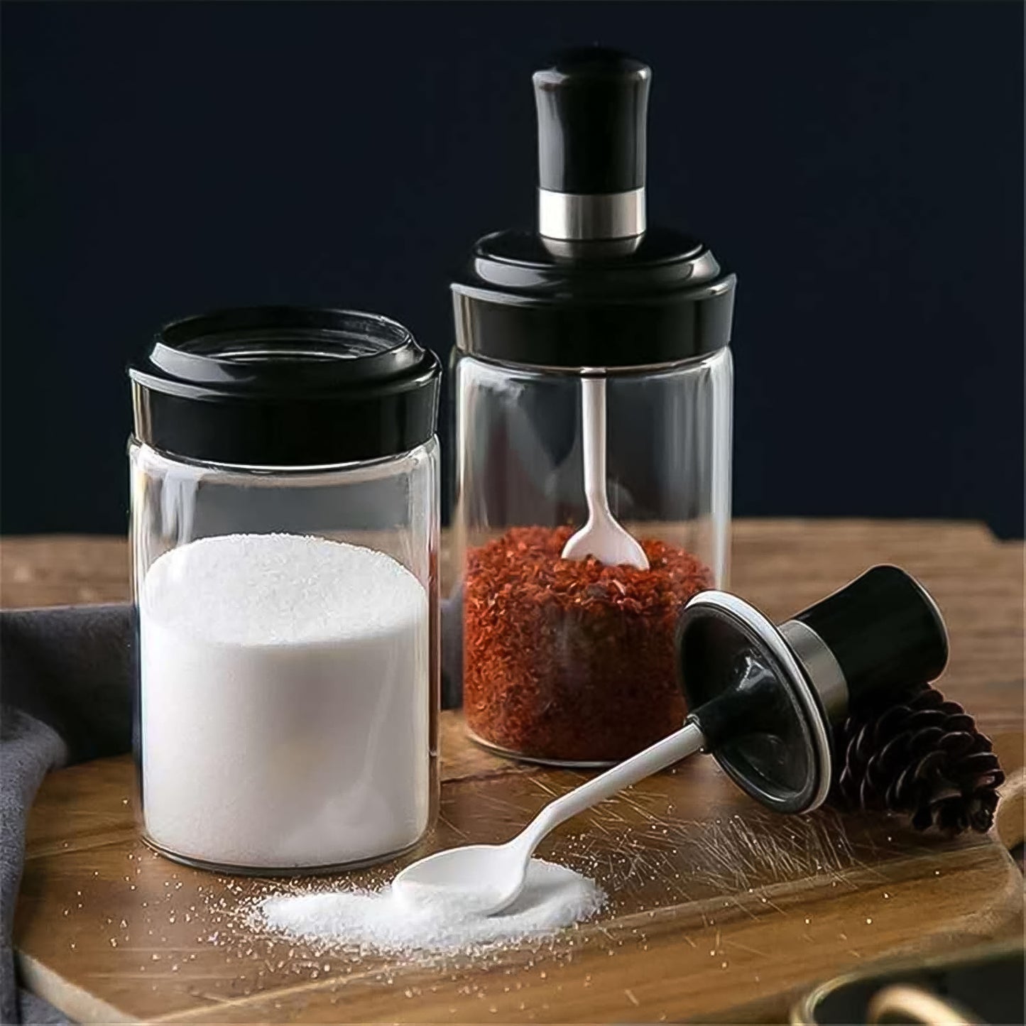 Clear Glass Spice Jar With Integrated Spoon Airtight Lid (250ml Approx) - Happy Price - Image 5