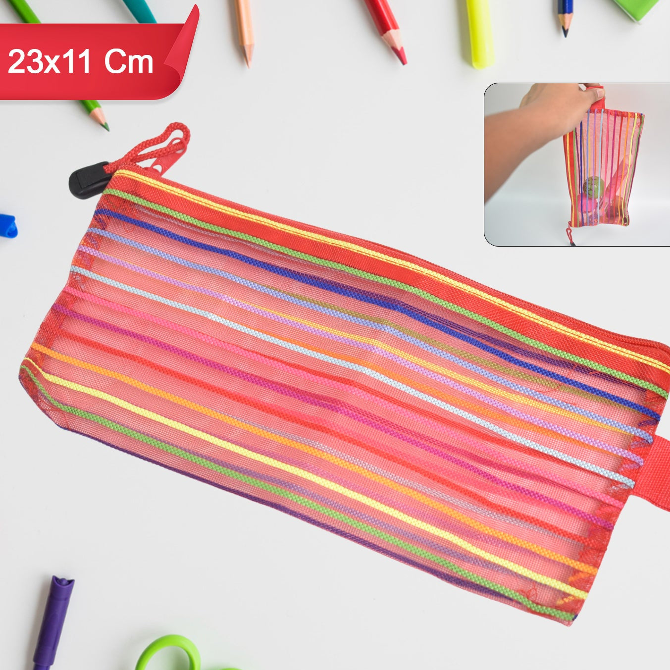 Transparent Nylon Mesh Zipper Pouch - Assorted Colours, 1 Pc - Happy Price - Image 1