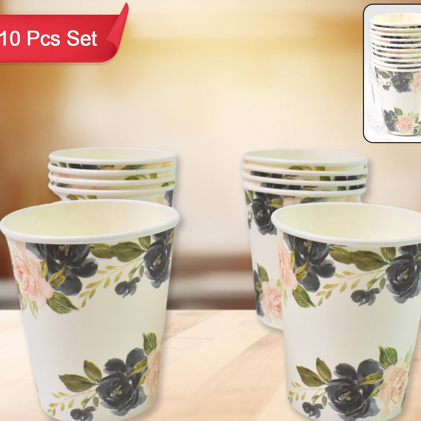 Disposable Paper Cups Disposable Tea Coffee Cups (10 Pcs Set Mix Color Design) - Happy Price - Image 1
