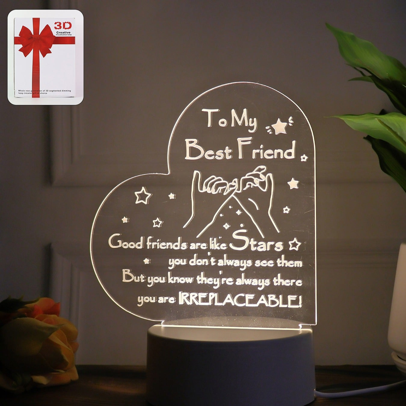 Heart Shape 3D LED Acrylic Night Lamp - Friendship Gift (1 Pc) - Happy Price - Image 1