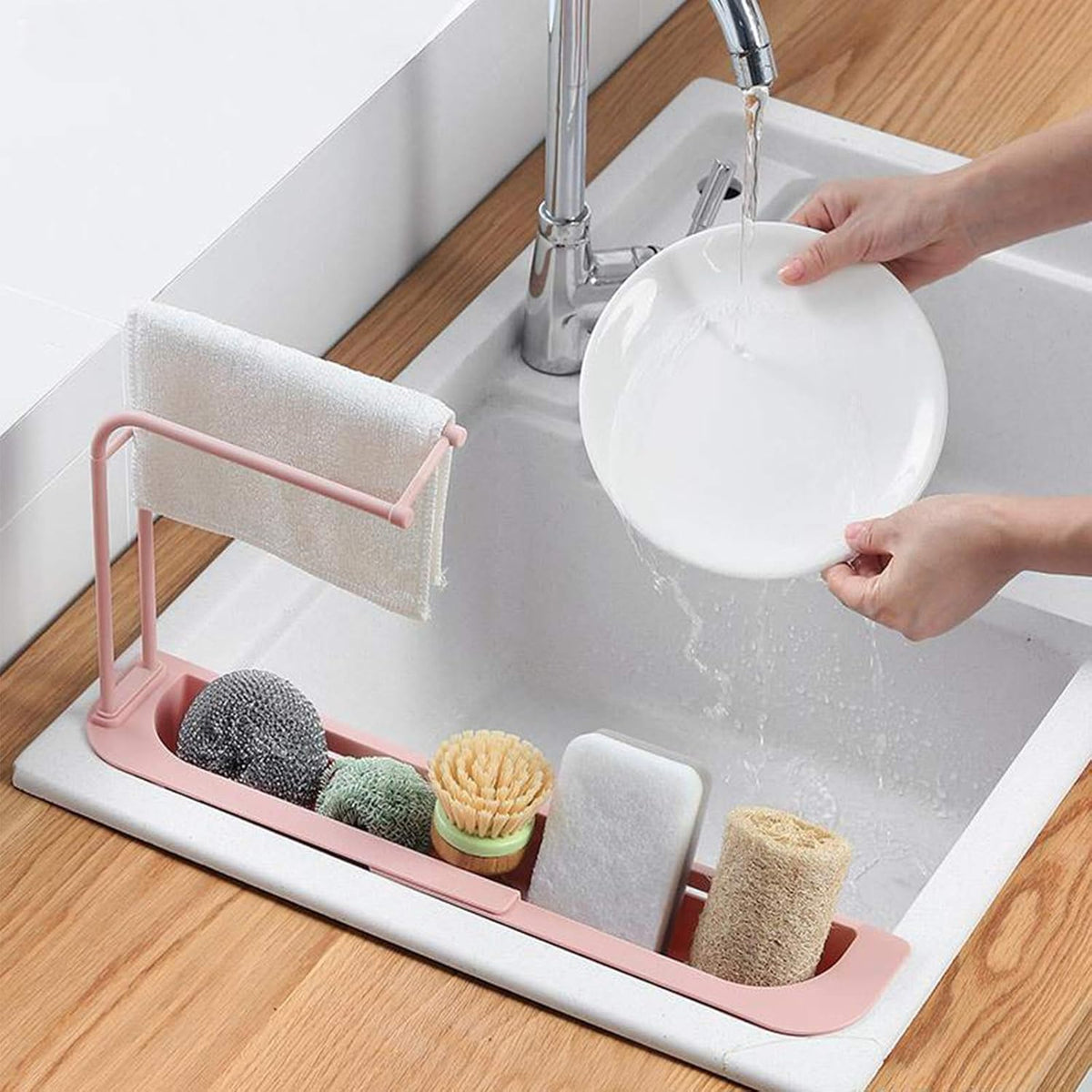 Kitchen Sink Caddy with Towel Bar and Draining Tray - 1 Pc Organizer - Happy Price - Image 3