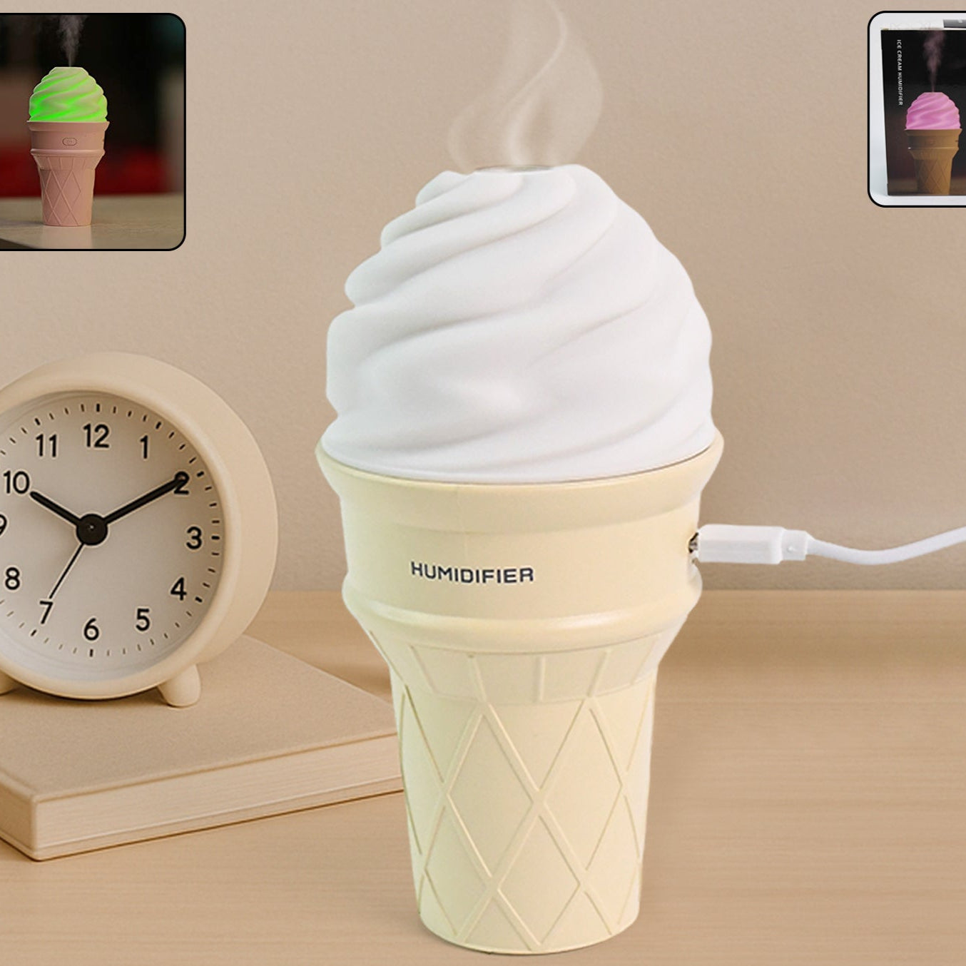 Ice Cream Cone Shape Air Freshener Humidifier (1pc Cream Color) - Happy Price - Image 1