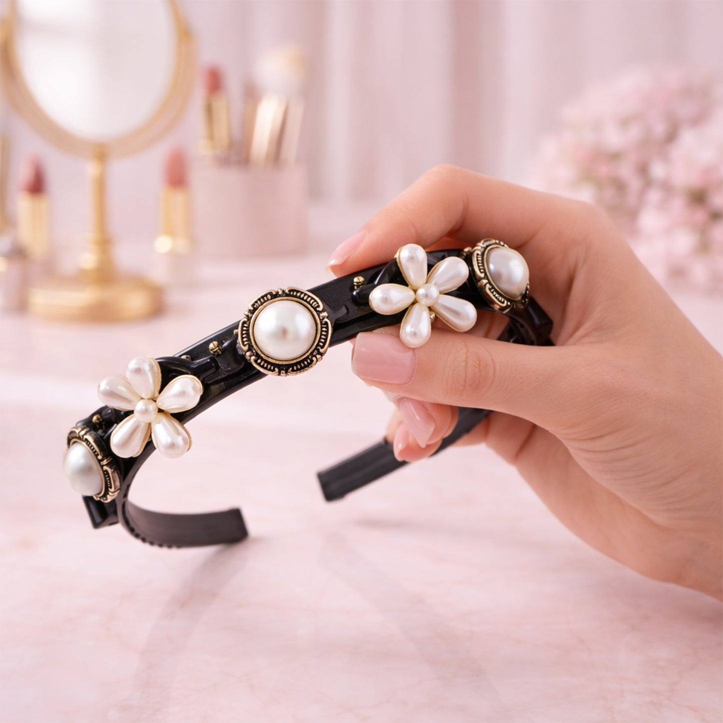 Luxury Pearl Floral Hair Band For Women Girls (1 Pc)