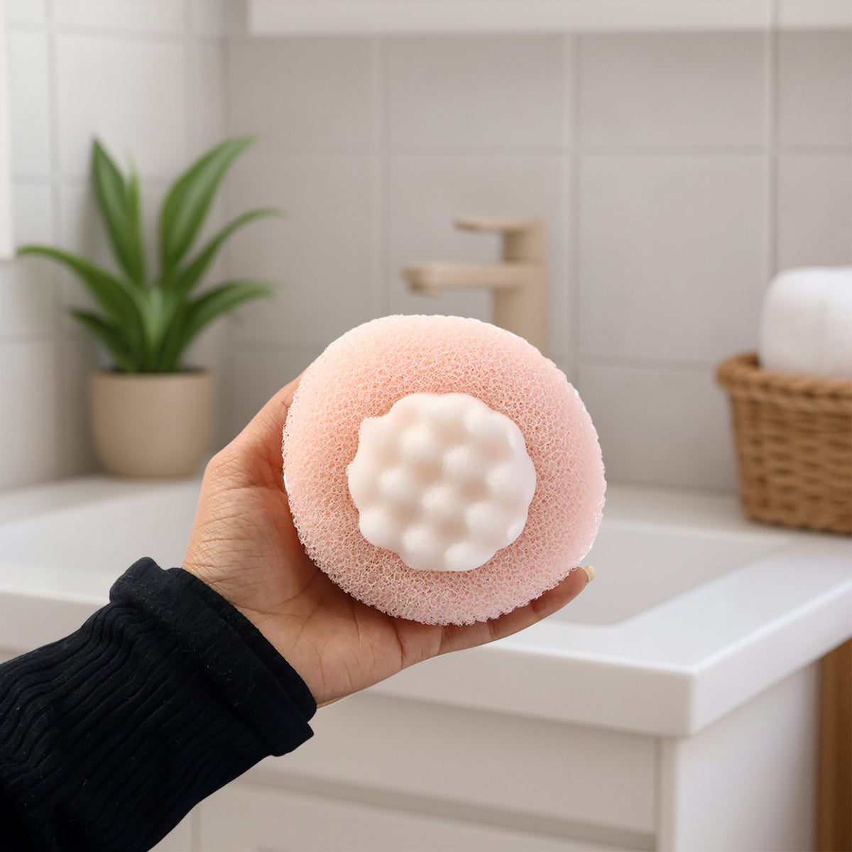 Soft Round Bath Scrubber with Foam Grip - 1 Pc - Happy Price - Image 3