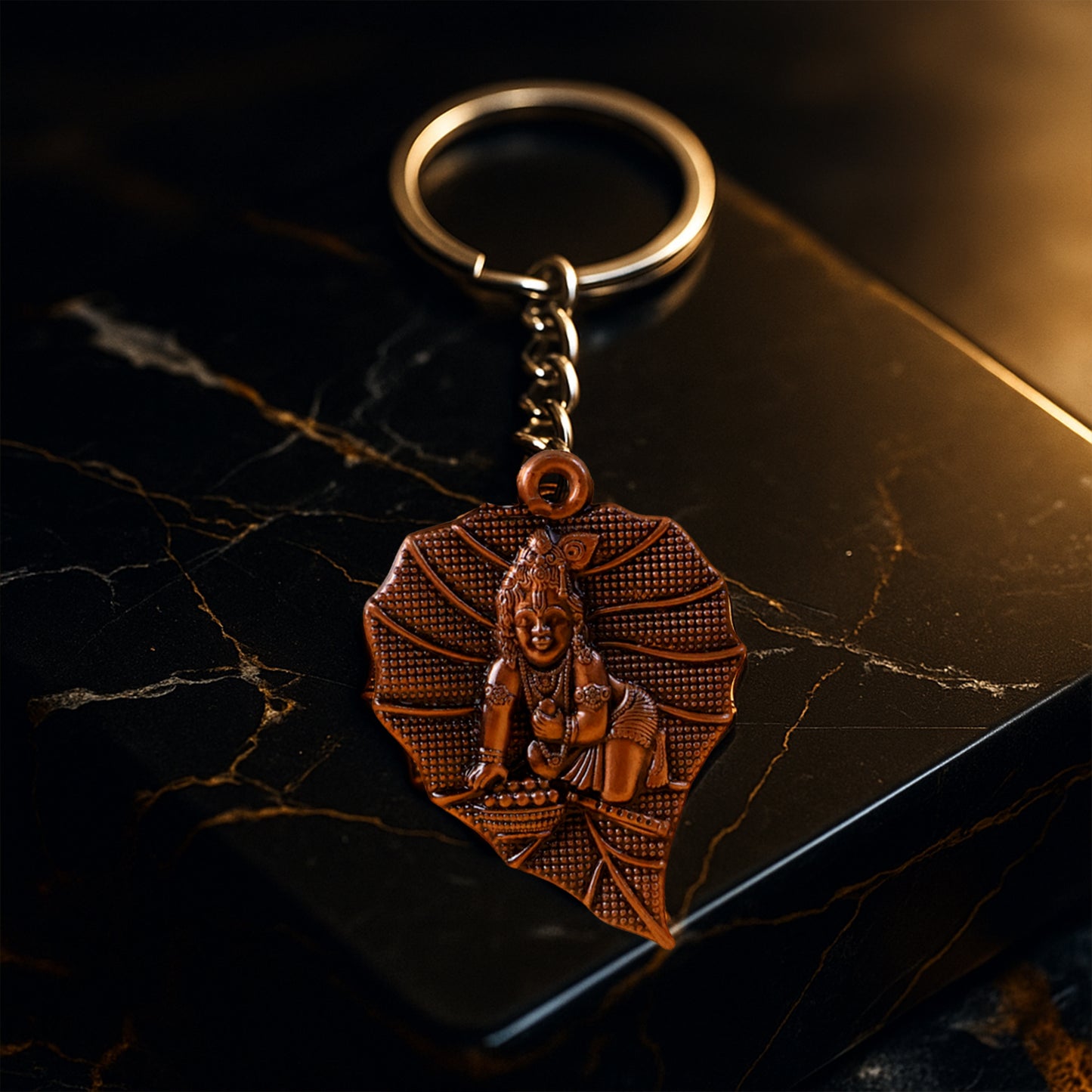 Antique Finish Metal Bal Krishna Peepal Leaf Keychain (1 Pc) - Happy Price - Image 4