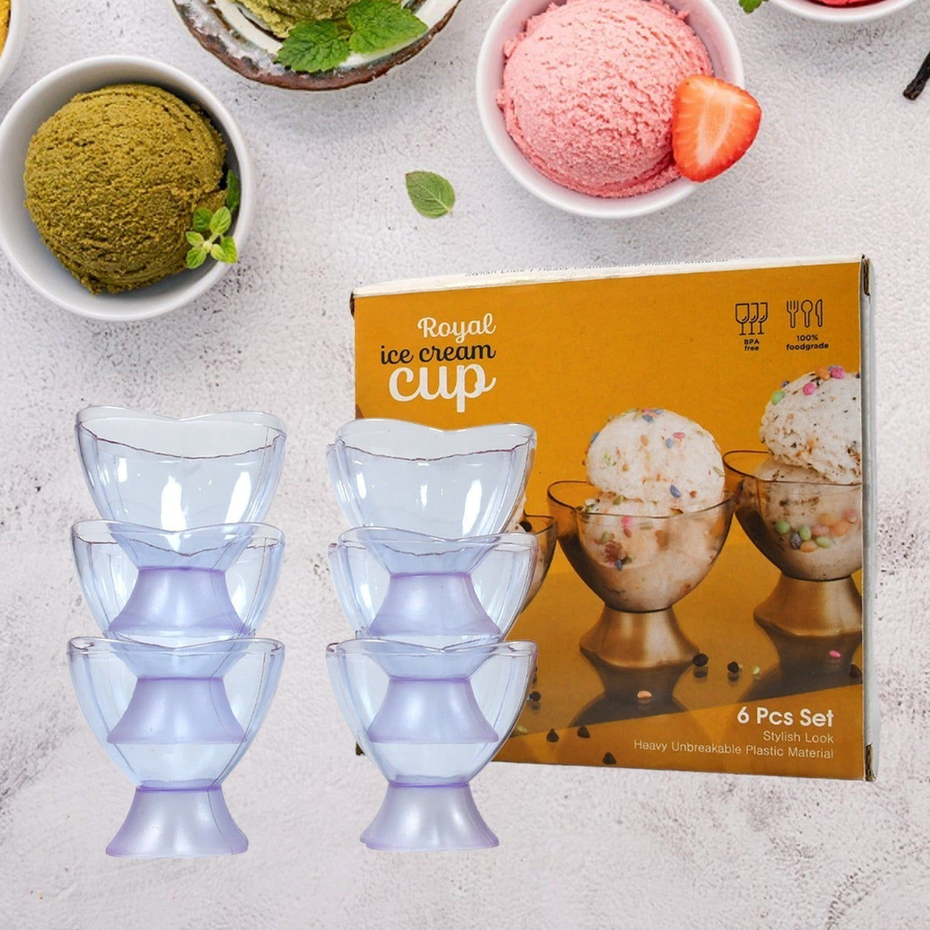 New Modern Style Dessert Ice Cream Bowl Plastic 6pcs For Home Office Party Use - Happy Price - Image 1
